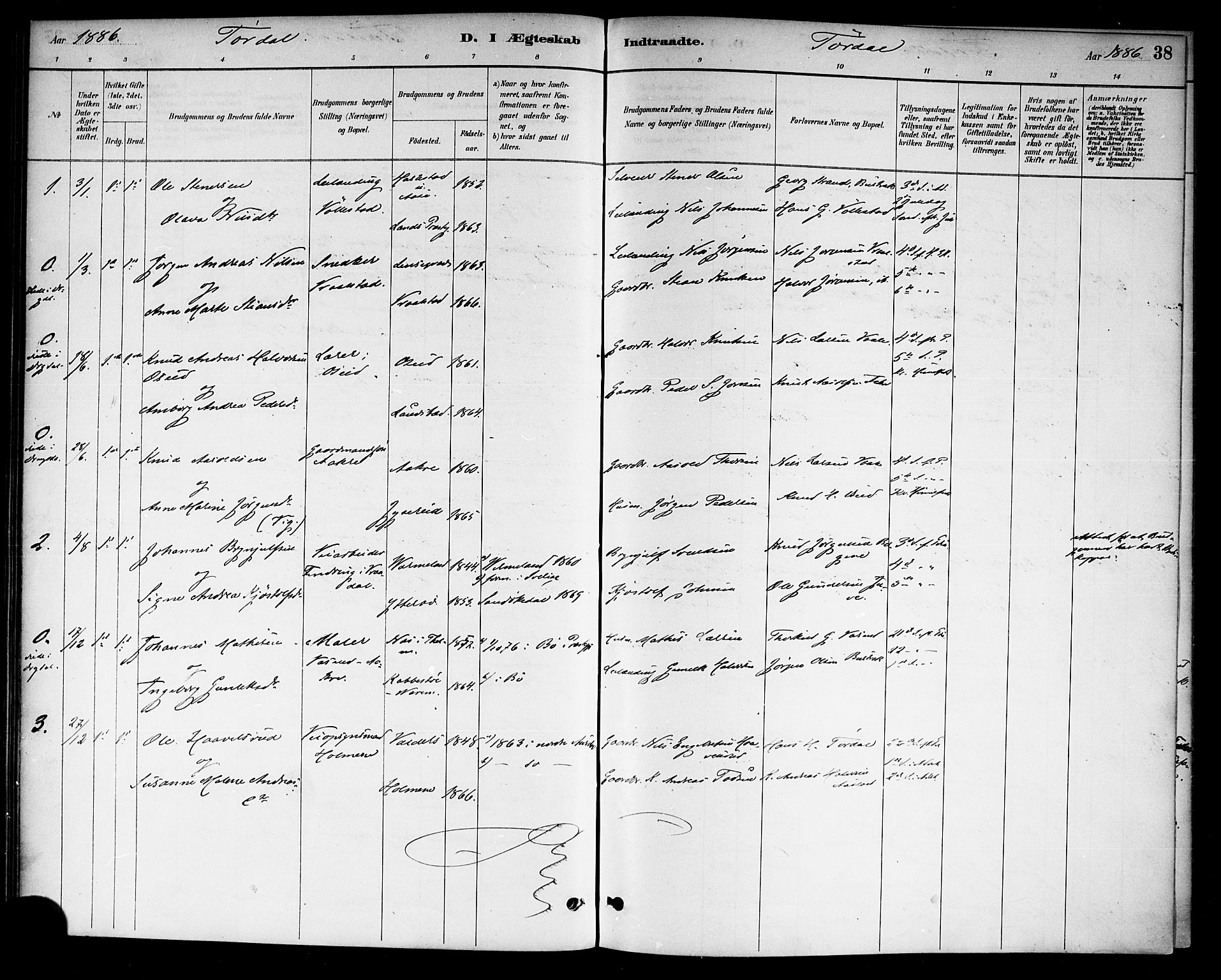 Drangedal kirkebøker, SAKO/A-258/F/Fa/L0011: Parish register (official) no. 11 /2, 1885-1894, p. 38
