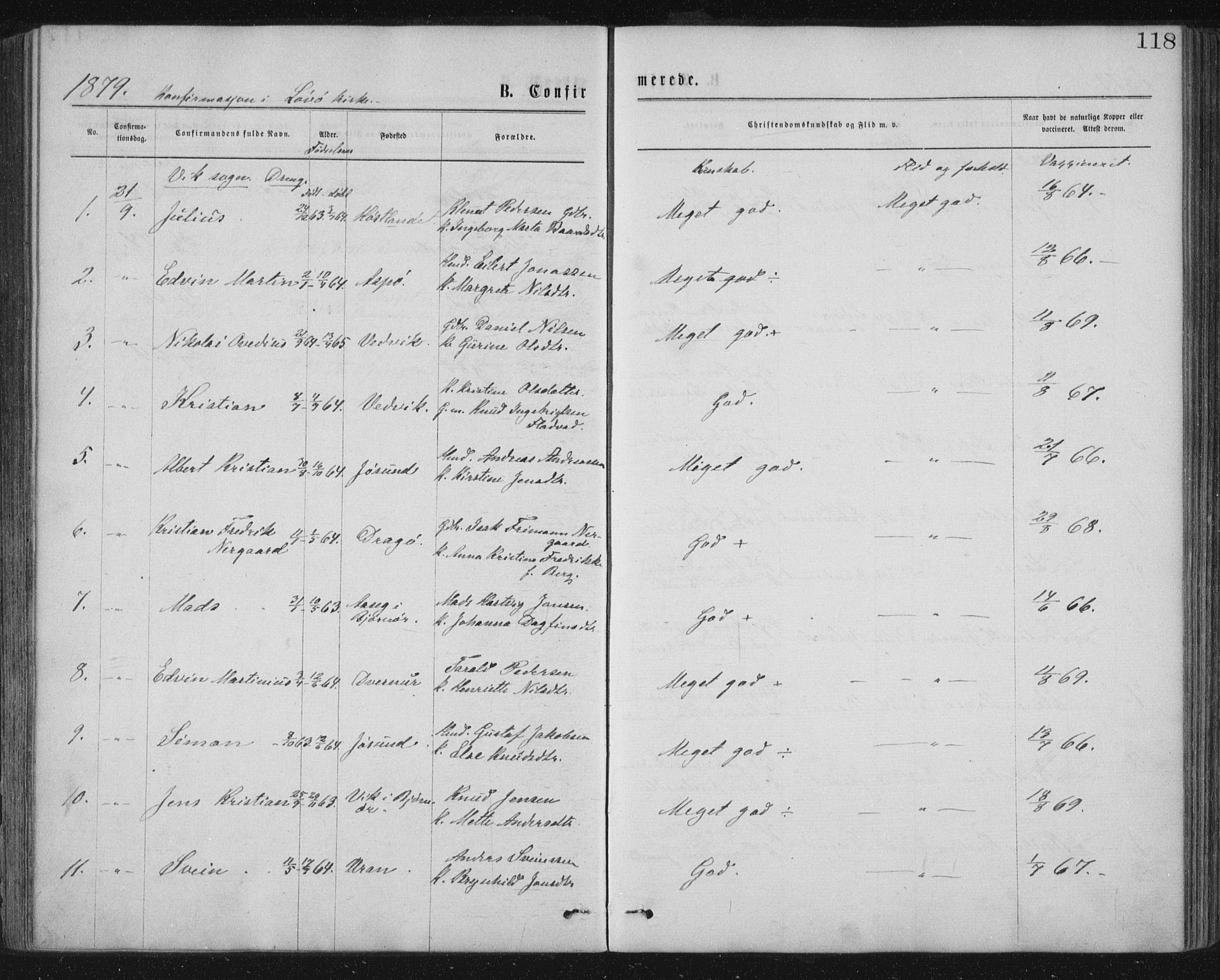 Ministerialprotokoller, klokkerbøker og fødselsregistre - Nord-Trøndelag, AV/SAT-A-1458/771/L0596: Parish register (official) no. 771A03, 1870-1884, p. 118