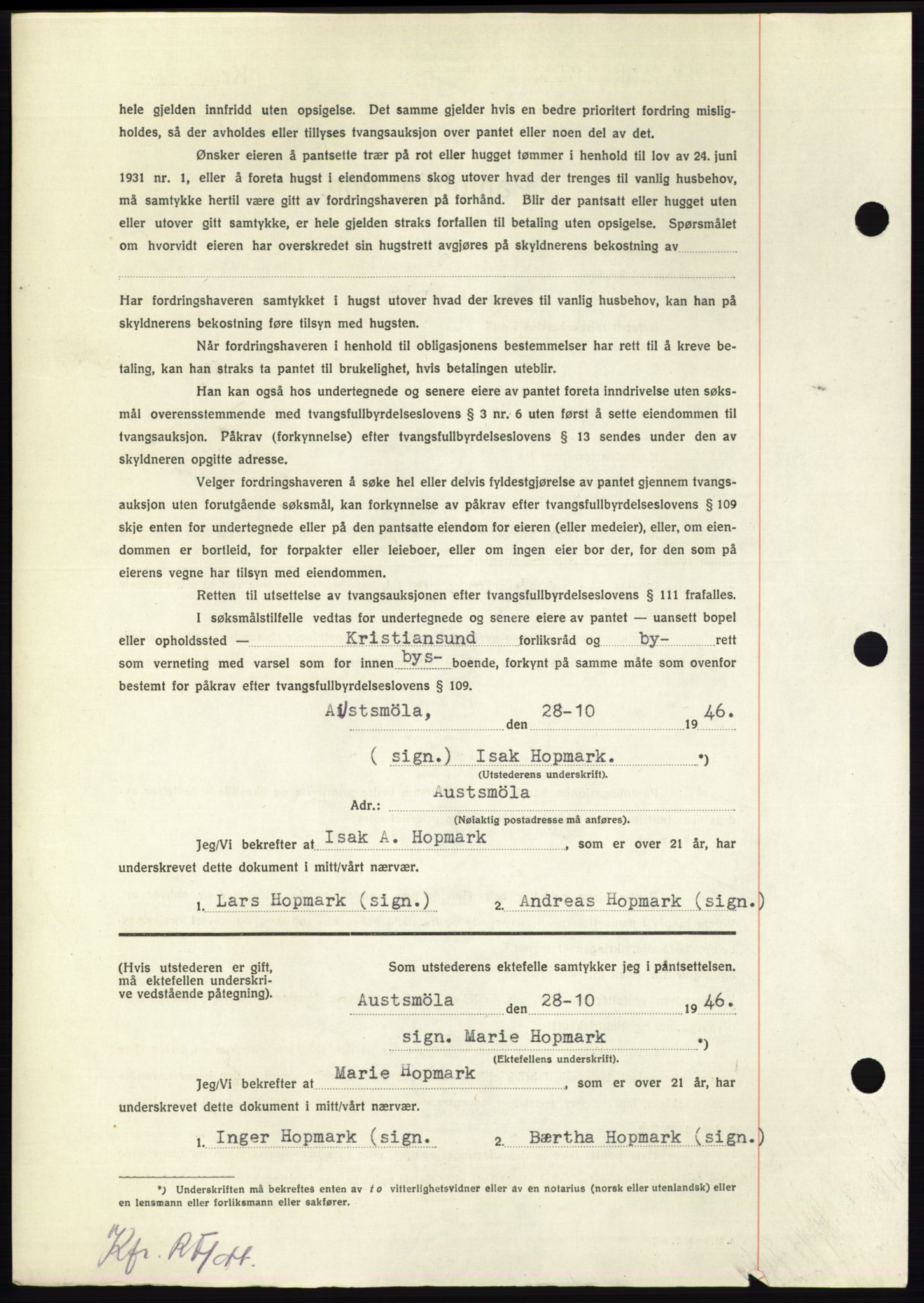 Nordmøre sorenskriveri, AV/SAT-A-4132/1/2/2Ca: Mortgage book no. B95, 1946-1947, Diary no: : 2514/1946