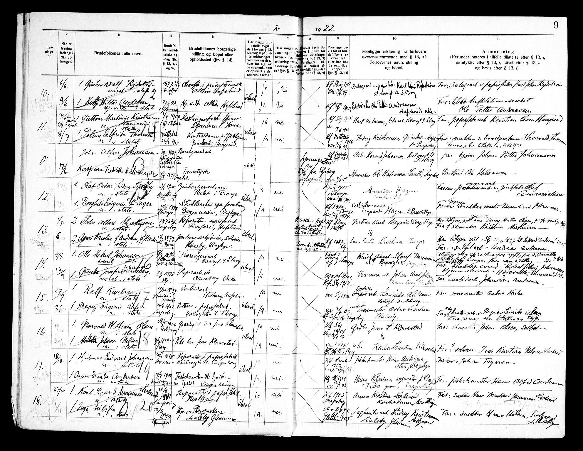 Skjeberg prestekontor Kirkebøker, SAO/A-10923/H/Hc/L0001: Banns register no. III 1, 1919-1949, p. 9