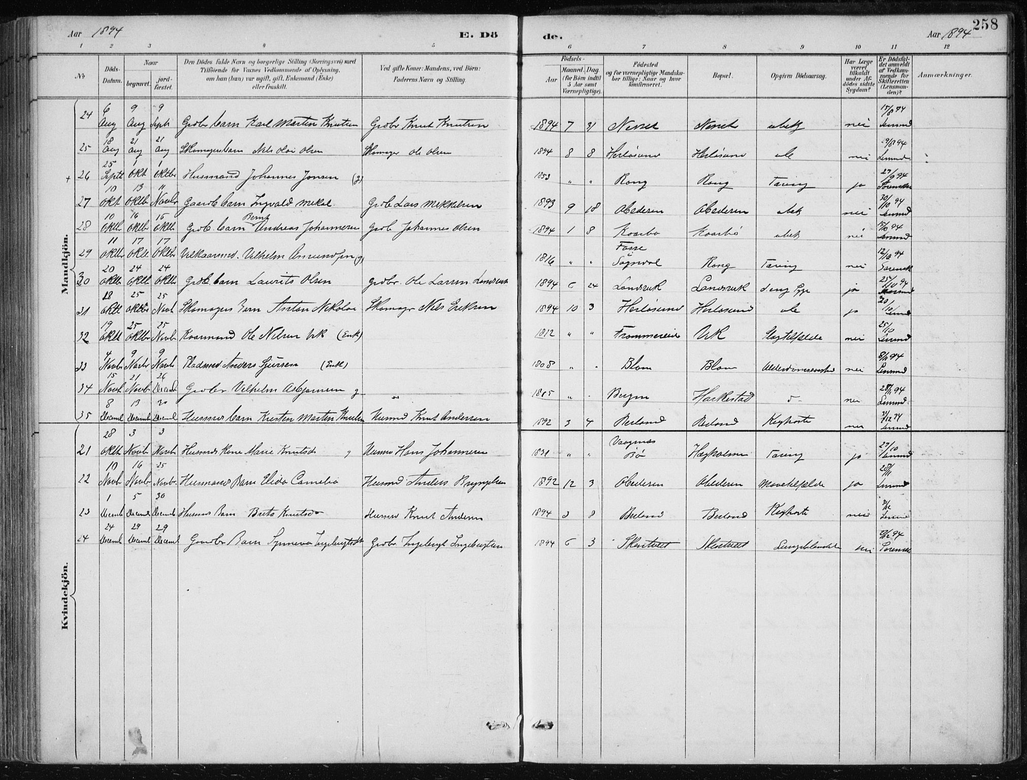 Herdla Sokneprestembete, SAB/A-75701/H/Haa: Parish register (official) no. A 4, 1891-1905, p. 258