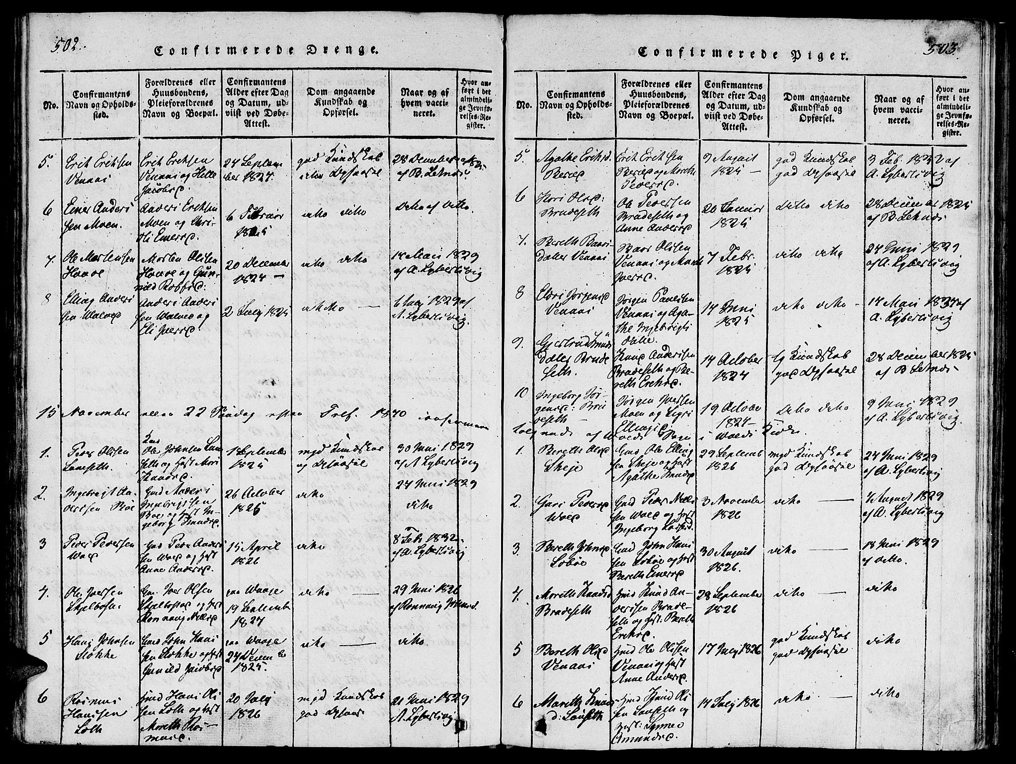 Ministerialprotokoller, klokkerbøker og fødselsregistre - Møre og Romsdal, SAT/A-1454/543/L0561: Parish register (official) no. 543A01, 1818-1853, p. 502-503