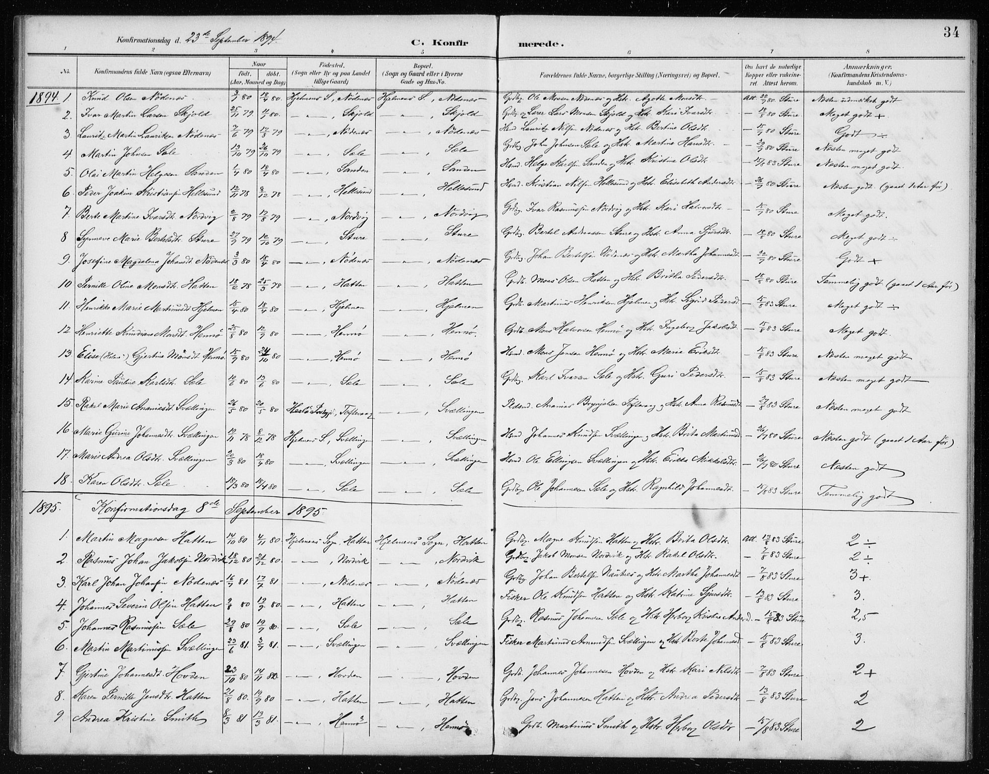 Manger sokneprestembete, SAB/A-76801/H/Haa: Parish register (official) no. E  2, 1891-1902, p. 34