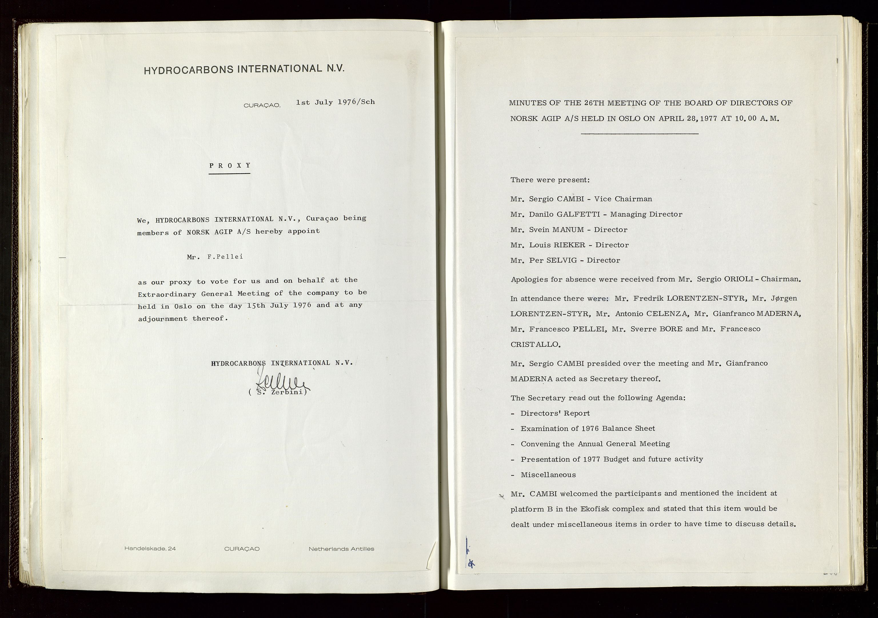 Pa 1583 - Norsk Agip AS, AV/SAST-A-102138/A/Aa/L0002: General assembly and Board of Directors meeting minutes, 1972-1979, p. 287-288