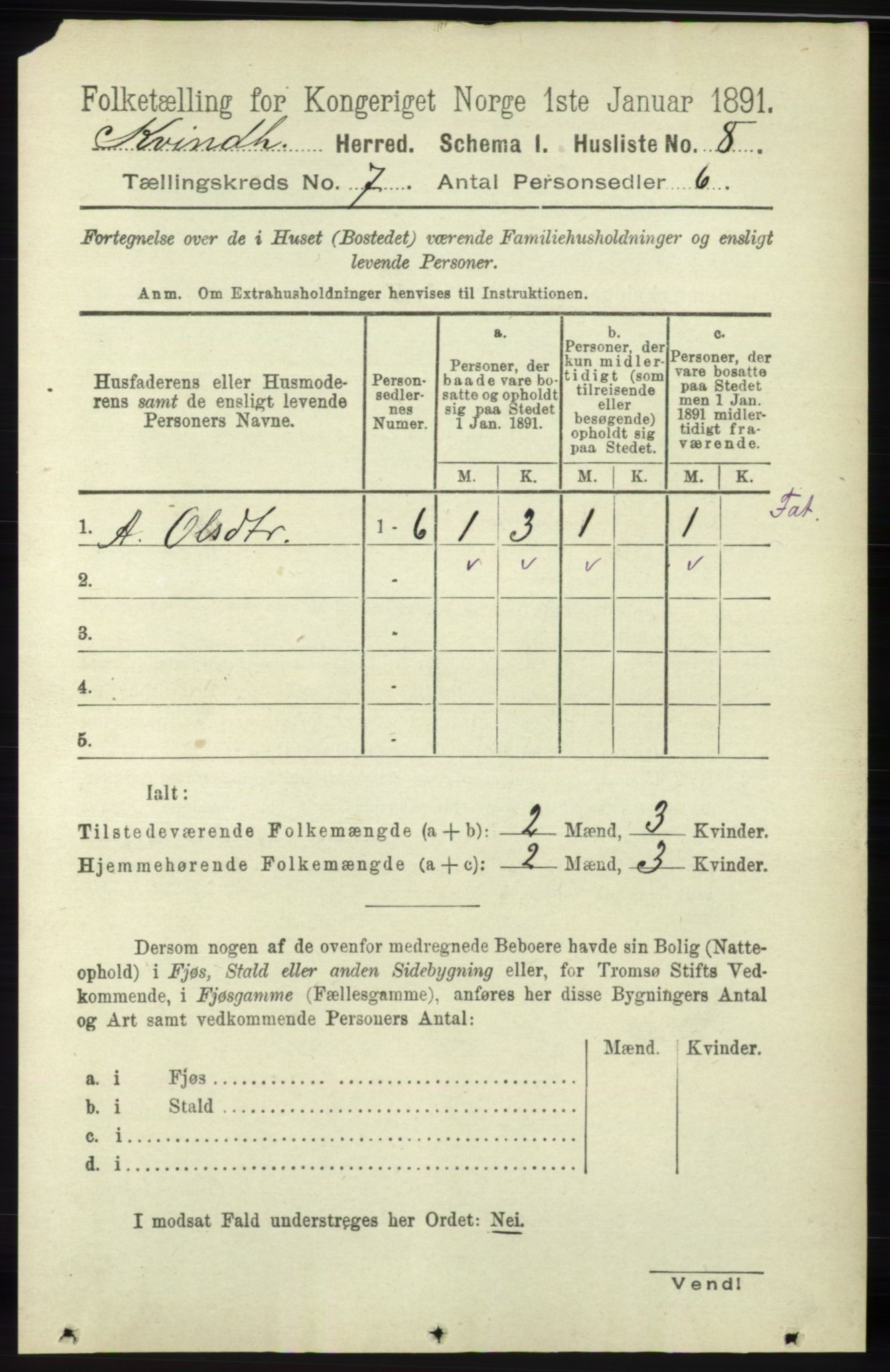 RA, 1891 census for 1224 Kvinnherad, 1891, p. 2383