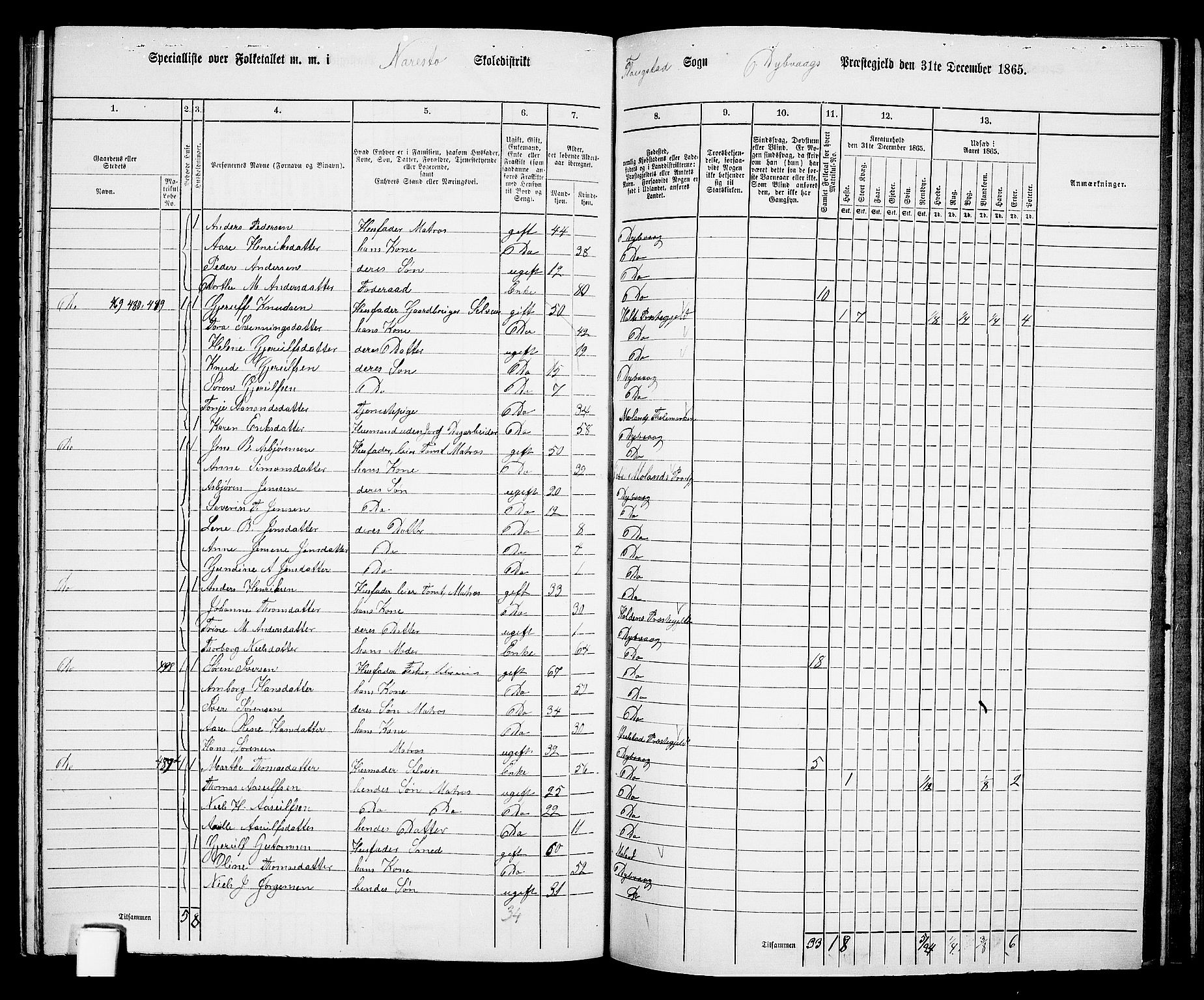 RA, 1865 census for Dypvåg, 1865, p. 134