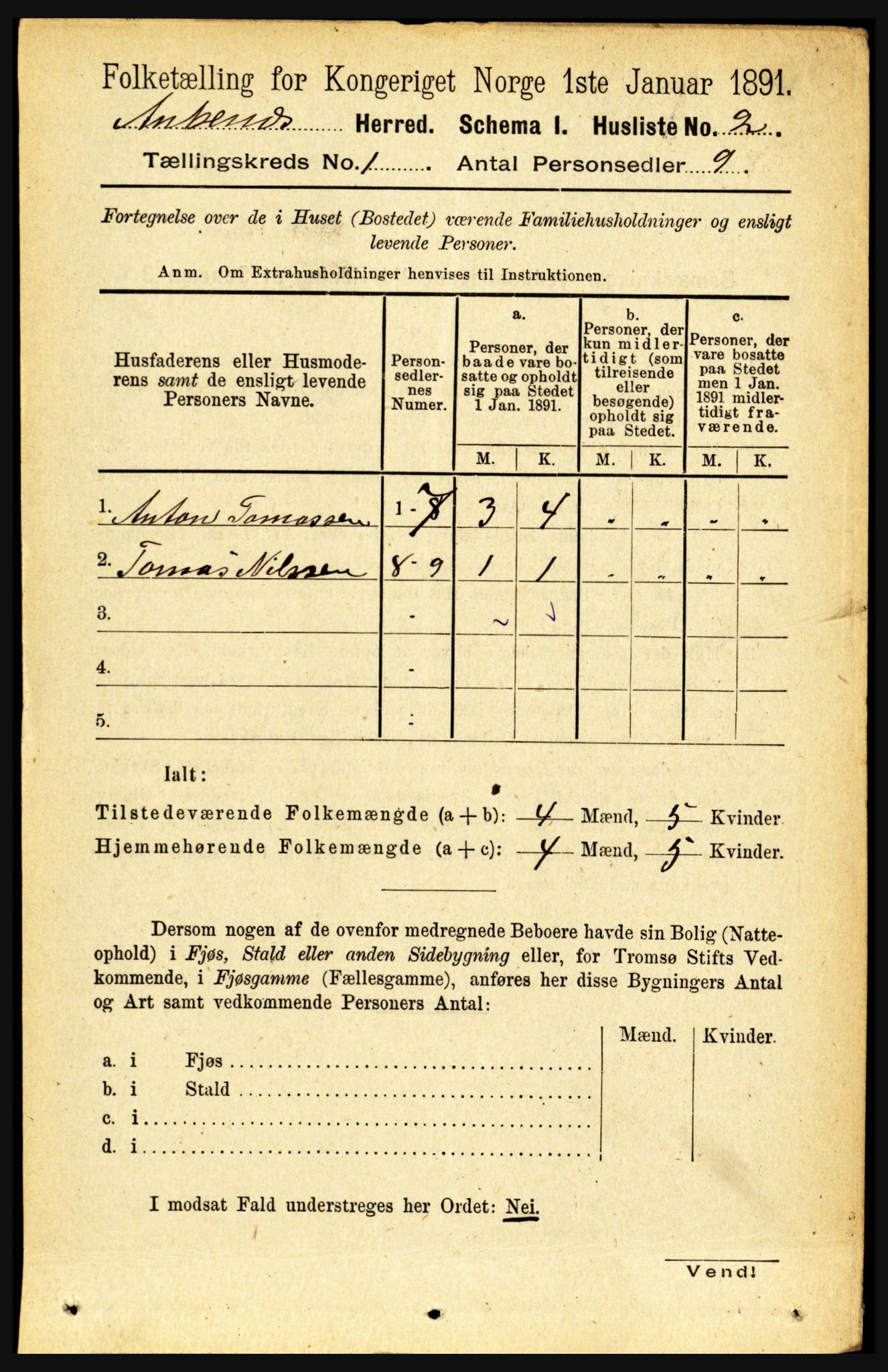 RA, 1891 census for 1855 Ankenes, 1891, p. 18