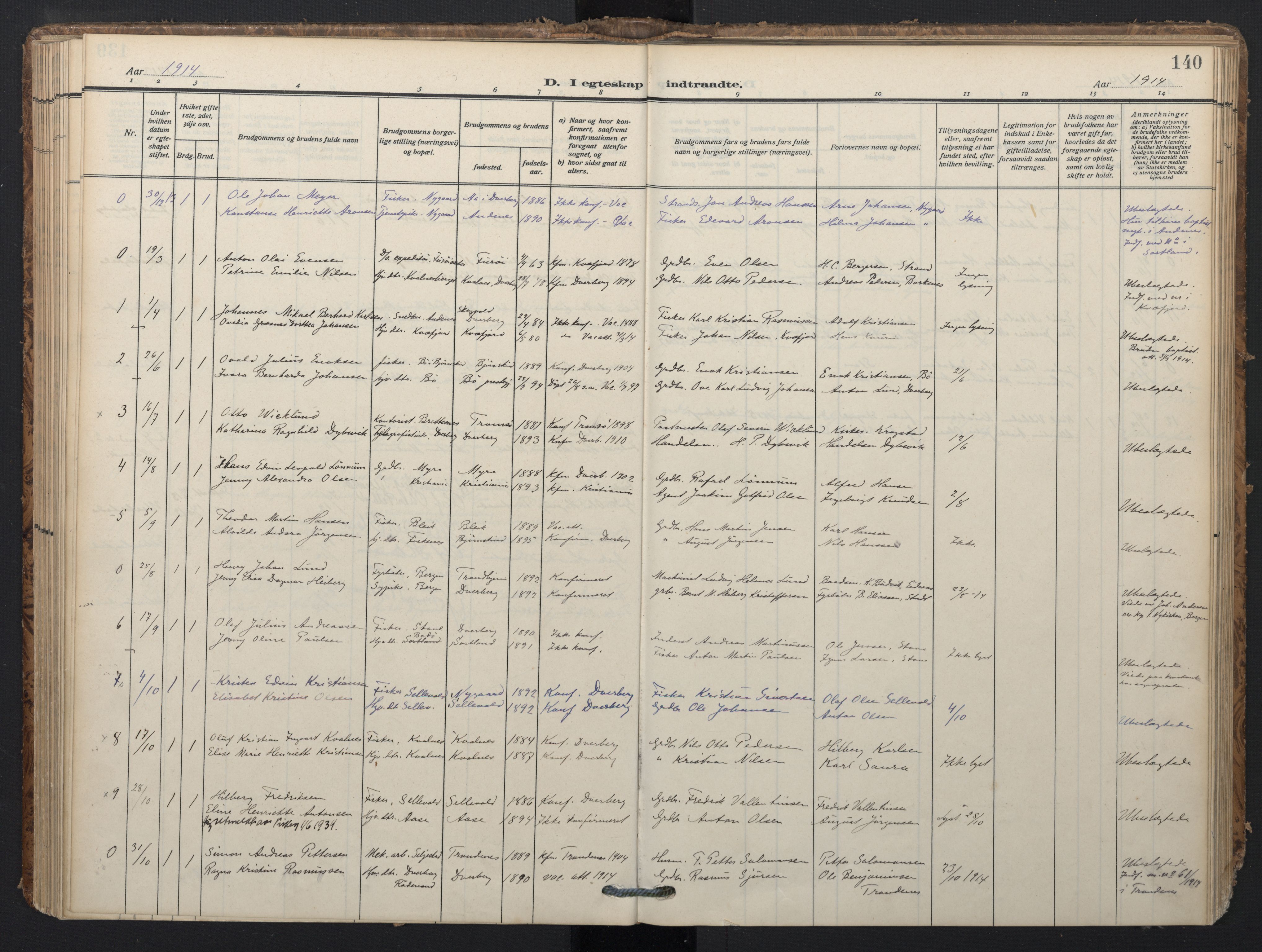 Ministerialprotokoller, klokkerbøker og fødselsregistre - Nordland, AV/SAT-A-1459/897/L1401: Parish register (official) no. 897A08, 1909-1921, p. 140