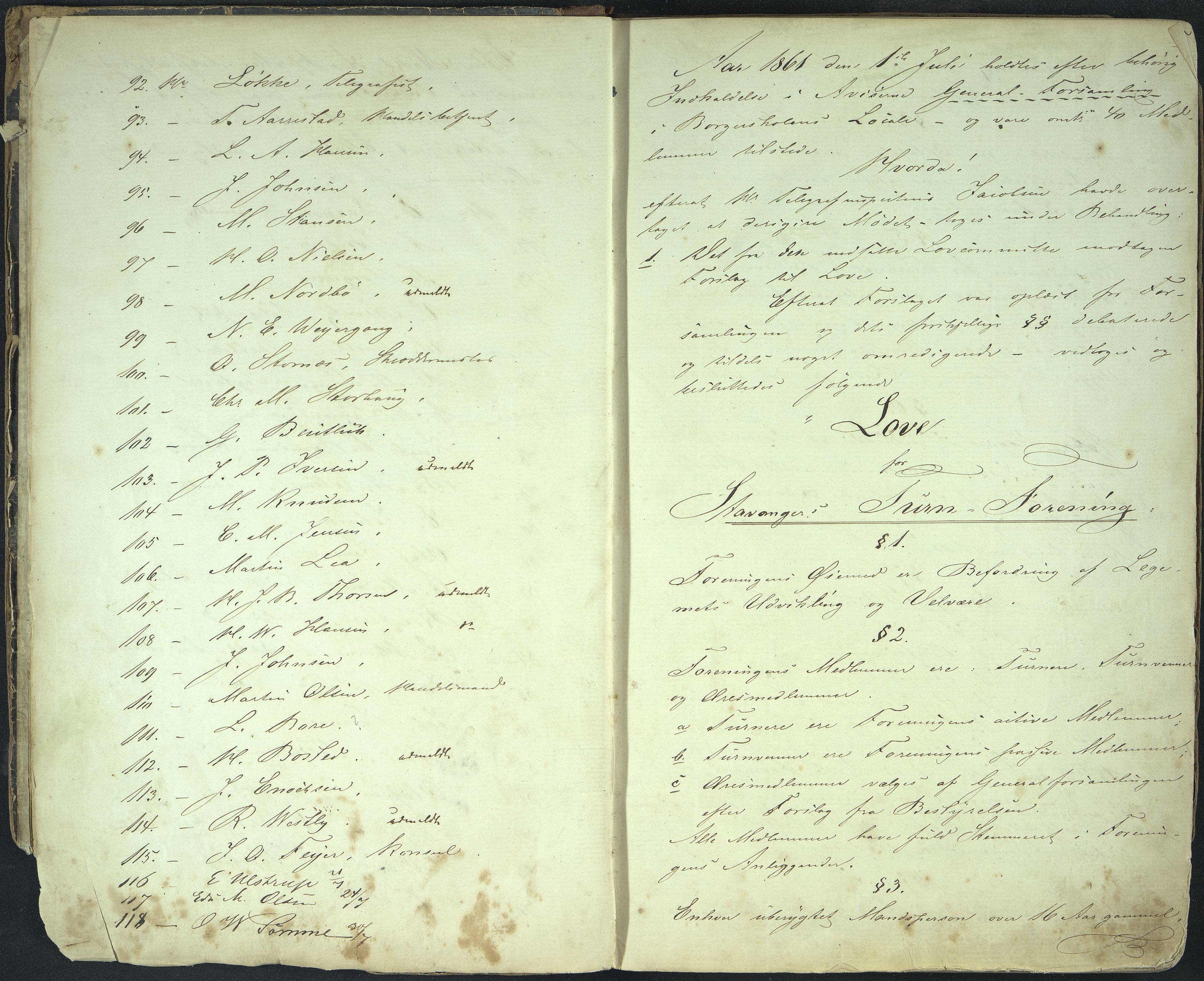 Stavanger Turnforening, BYST/PA-0292/A/L0001: Forhandlingsprotokoll, 1861-1892