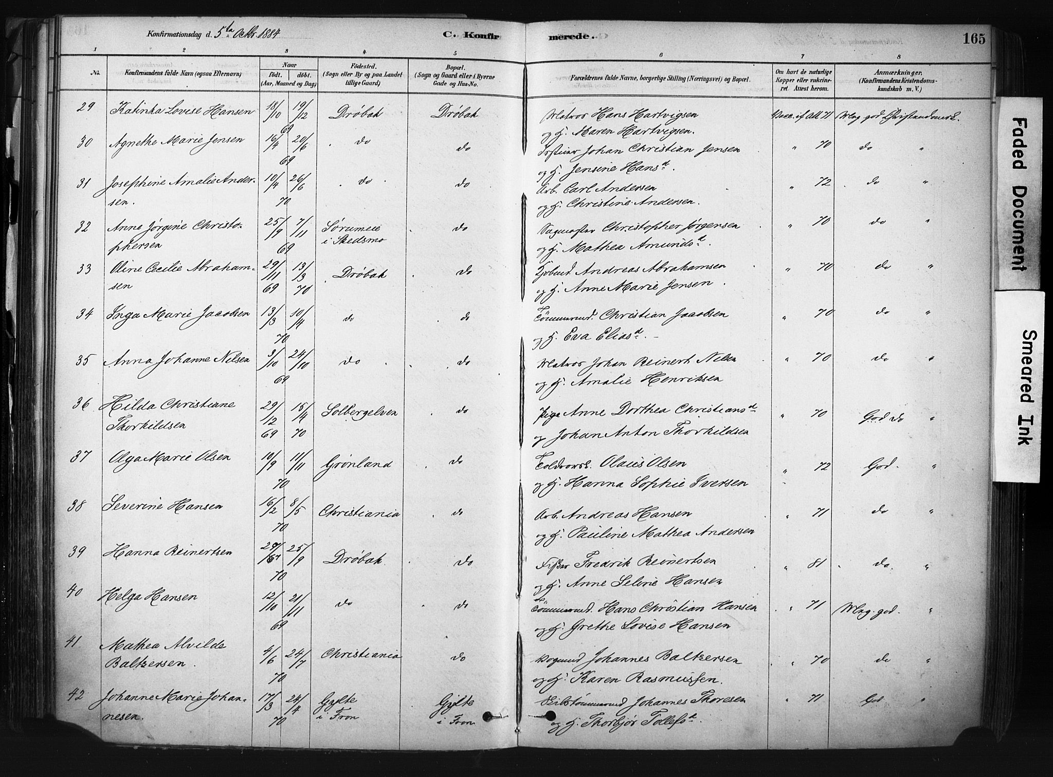 Drøbak prestekontor Kirkebøker, AV/SAO-A-10142a/F/Fb/L0001: Parish register (official) no. II 1, 1878-1891, p. 165