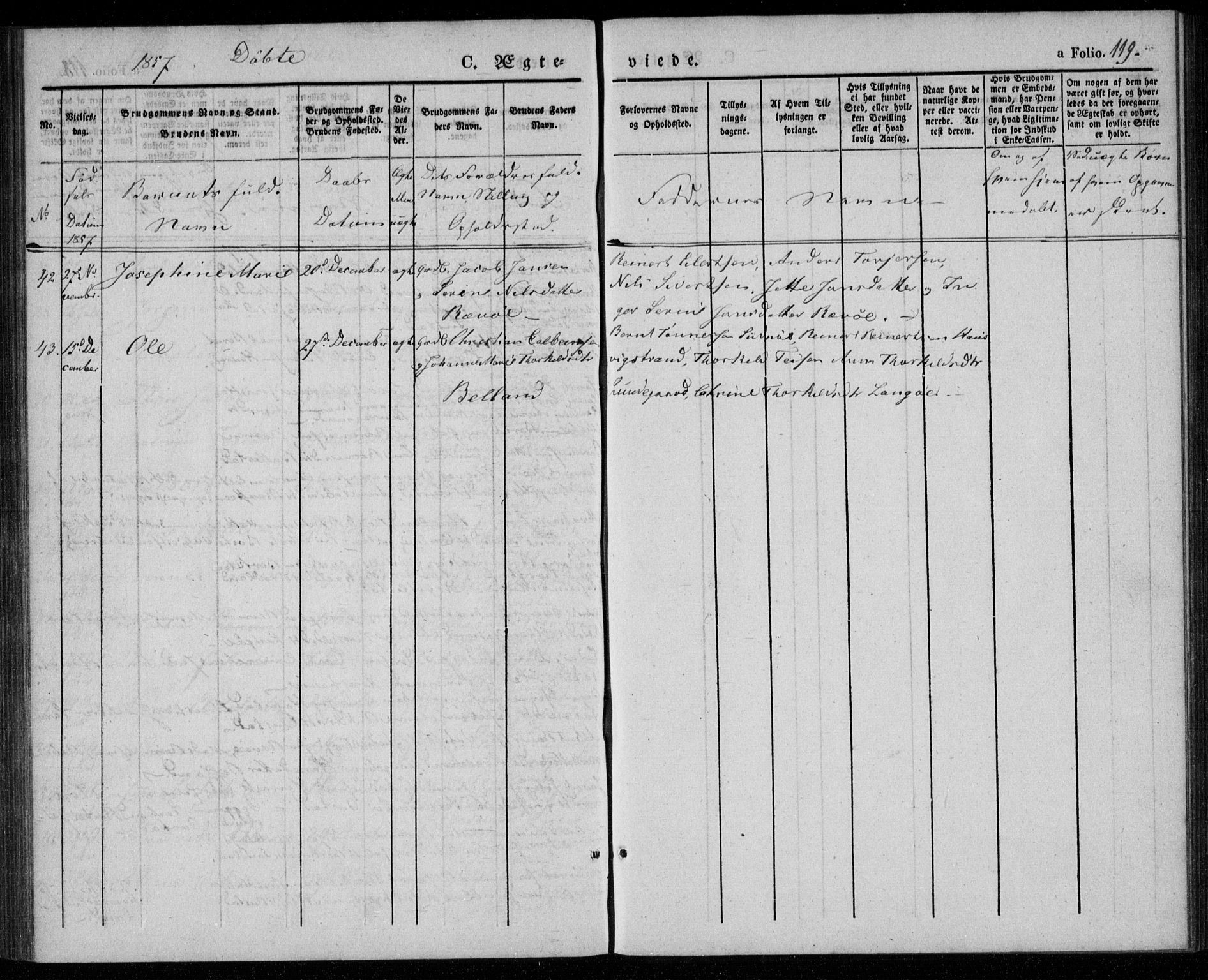 Lyngdal sokneprestkontor, AV/SAK-1111-0029/F/Fa/Faa/L0001: Parish register (official) no. A 1, 1837-1857, p. 119