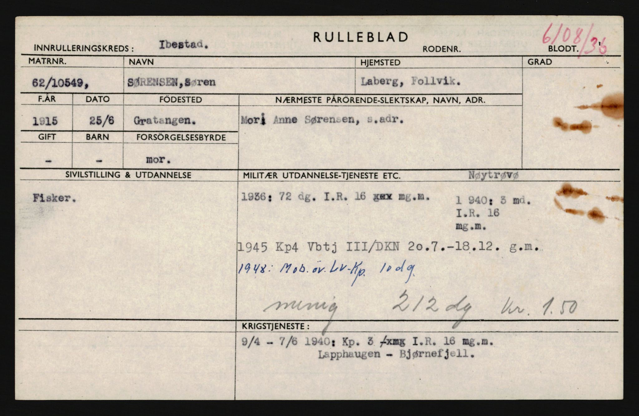 Forsvaret, Troms infanteriregiment nr. 16, AV/RA-RAFA-3146/P/Pa/L0020: Rulleblad for regimentets menige mannskaper, årsklasse 1936, 1936, p. 1281