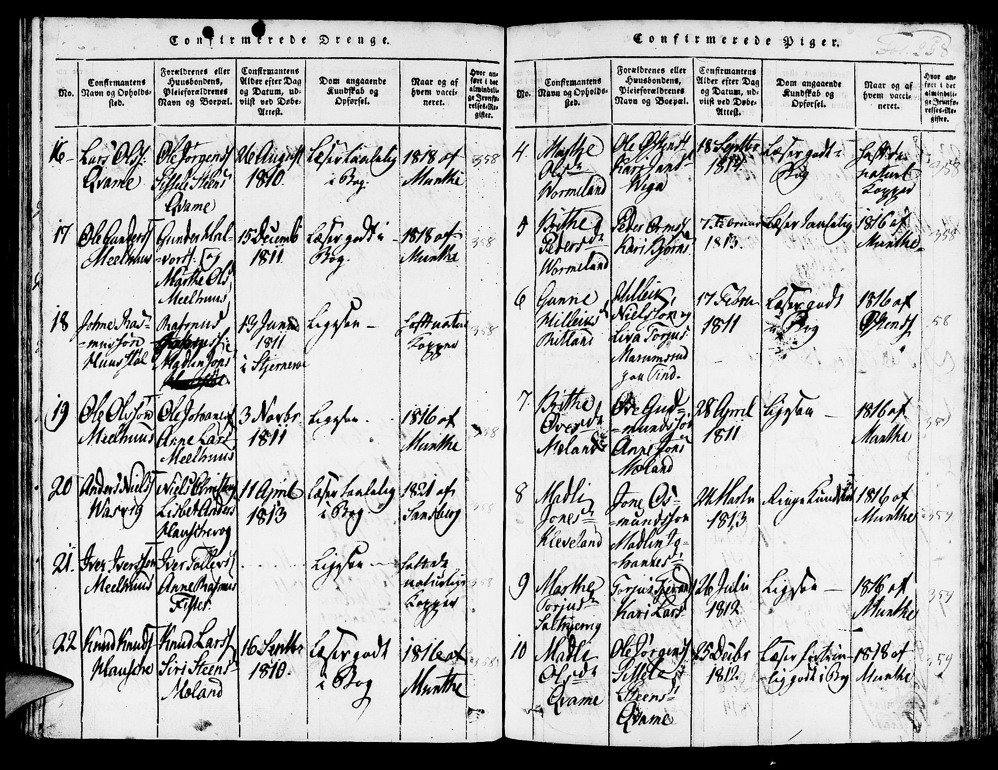 Hjelmeland sokneprestkontor, AV/SAST-A-101843/01/IV/L0003: Parish register (official) no. A 3, 1816-1834, p. 258