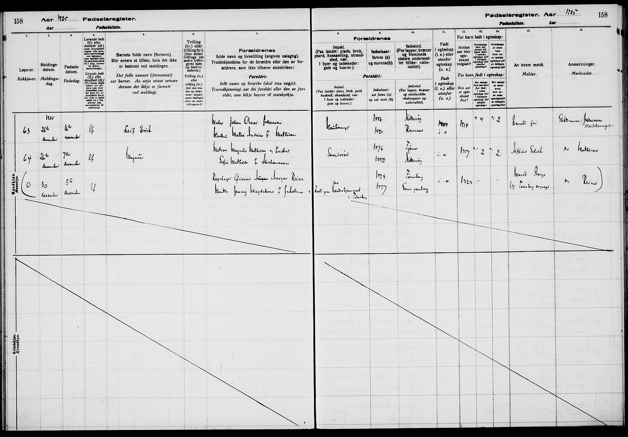 Nøtterøy kirkebøker, AV/SAKO-A-354/J/Ja/L0001: Birth register no. 1, 1916-1928, p. 158