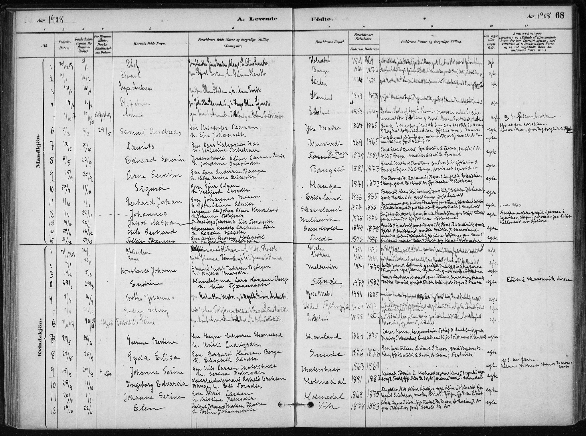 Skånevik sokneprestembete, AV/SAB-A-77801/H/Haa: Parish register (official) no. C  1, 1879-1917, p. 68