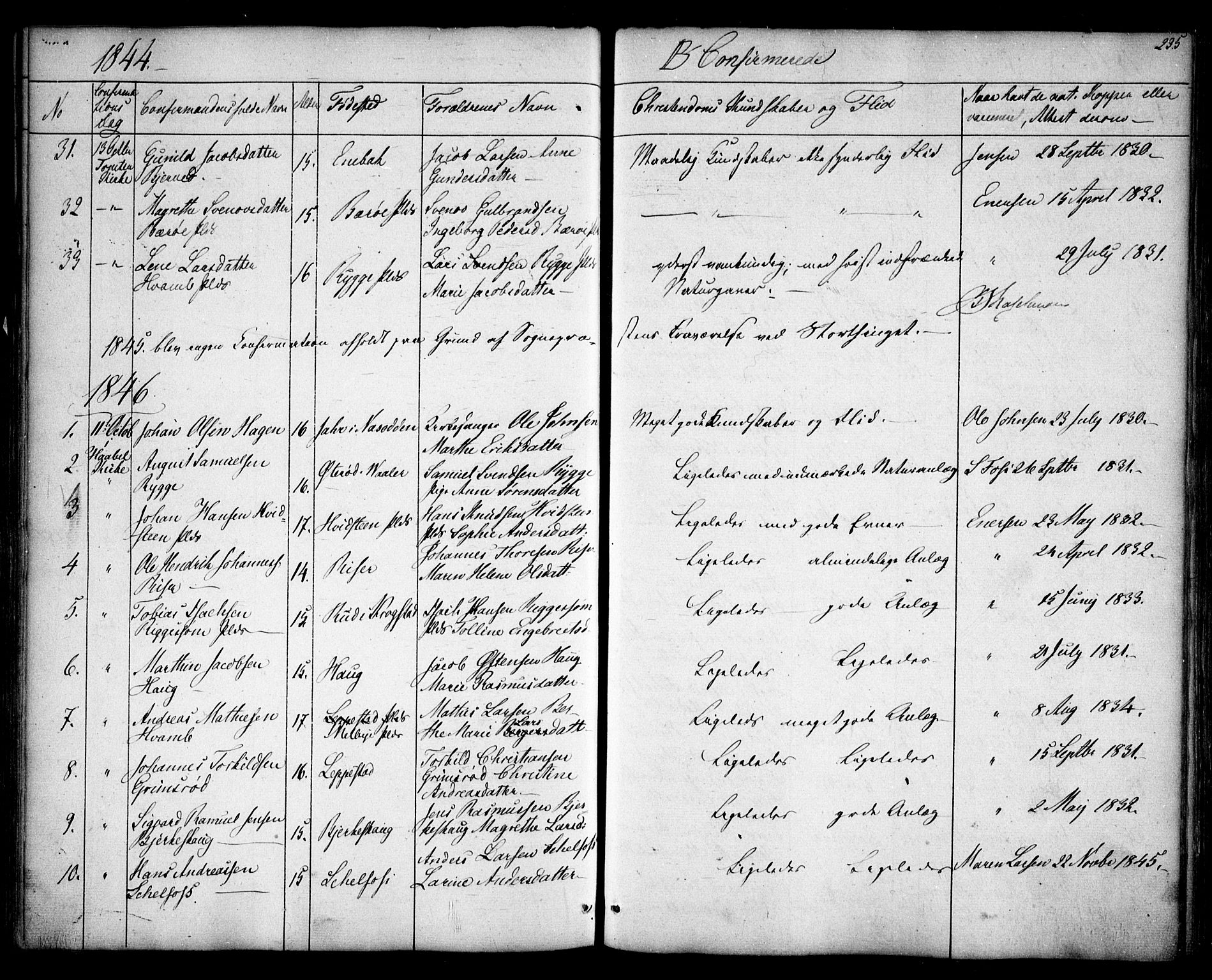 Hobøl prestekontor Kirkebøker, AV/SAO-A-2002/F/Fa/L0003: Parish register (official) no. I 3, 1842-1864, p. 235