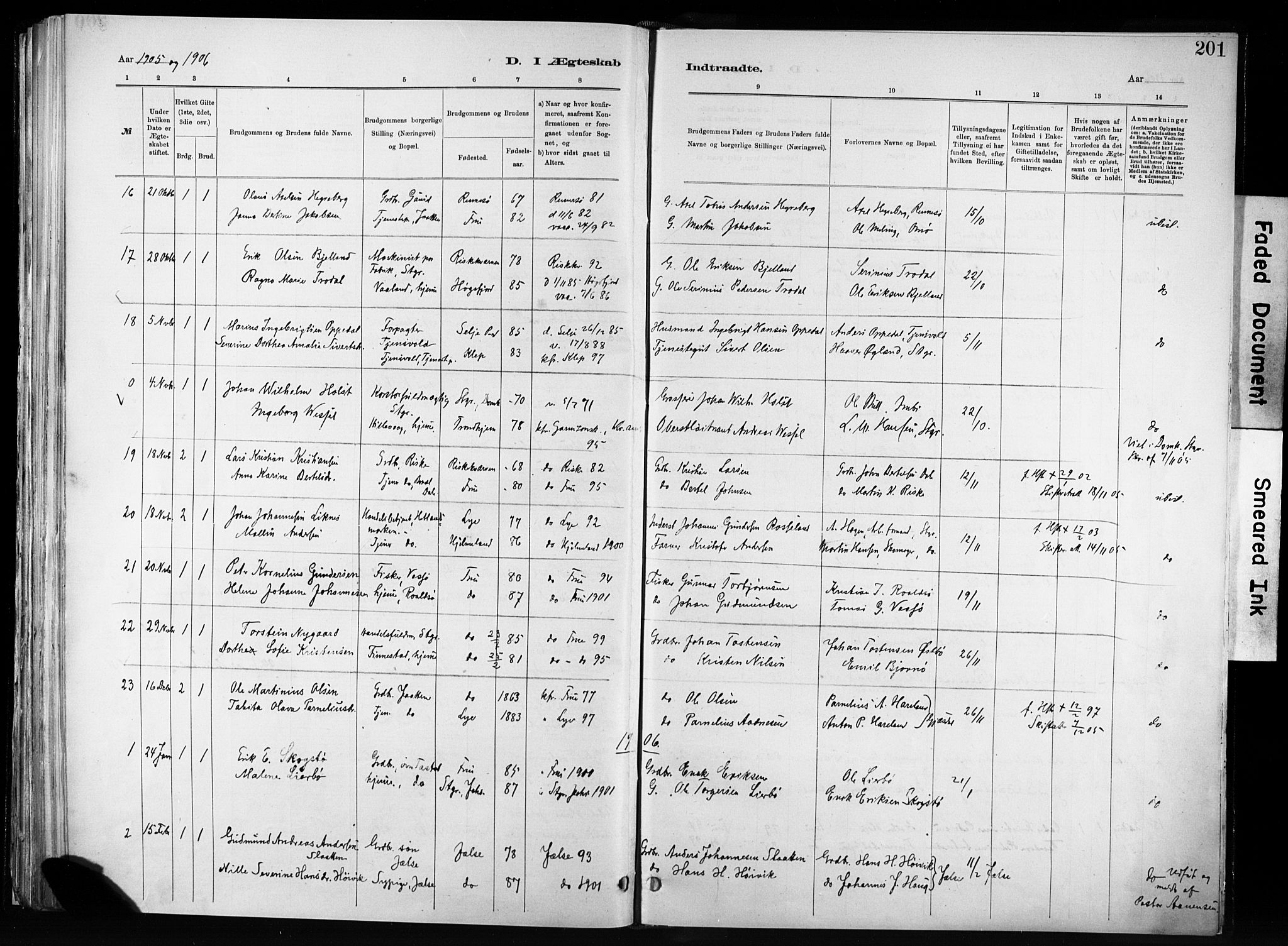 Hetland sokneprestkontor, SAST/A-101826/30/30BA/L0011: Parish register (official) no. A 11, 1884-1911, p. 201