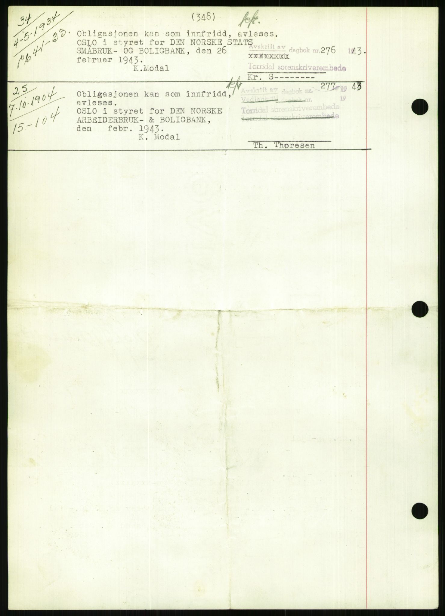 Torridal sorenskriveri, SAK/1221-0012/G/Gb/Gbb/L0009: Mortgage book no. 53b, 1942-1943, Diary no: : 247/1943