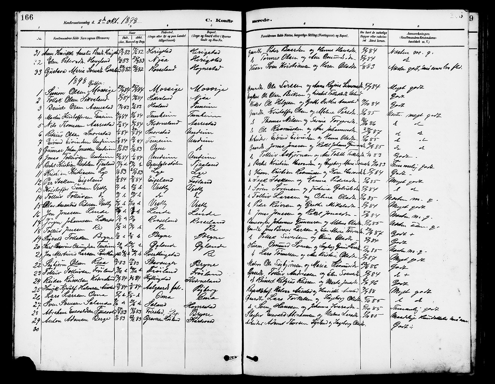 Lye sokneprestkontor, SAST/A-101794/001/30BB/L0007: Parish register (copy) no. B 8, 1889-1909, p. 166