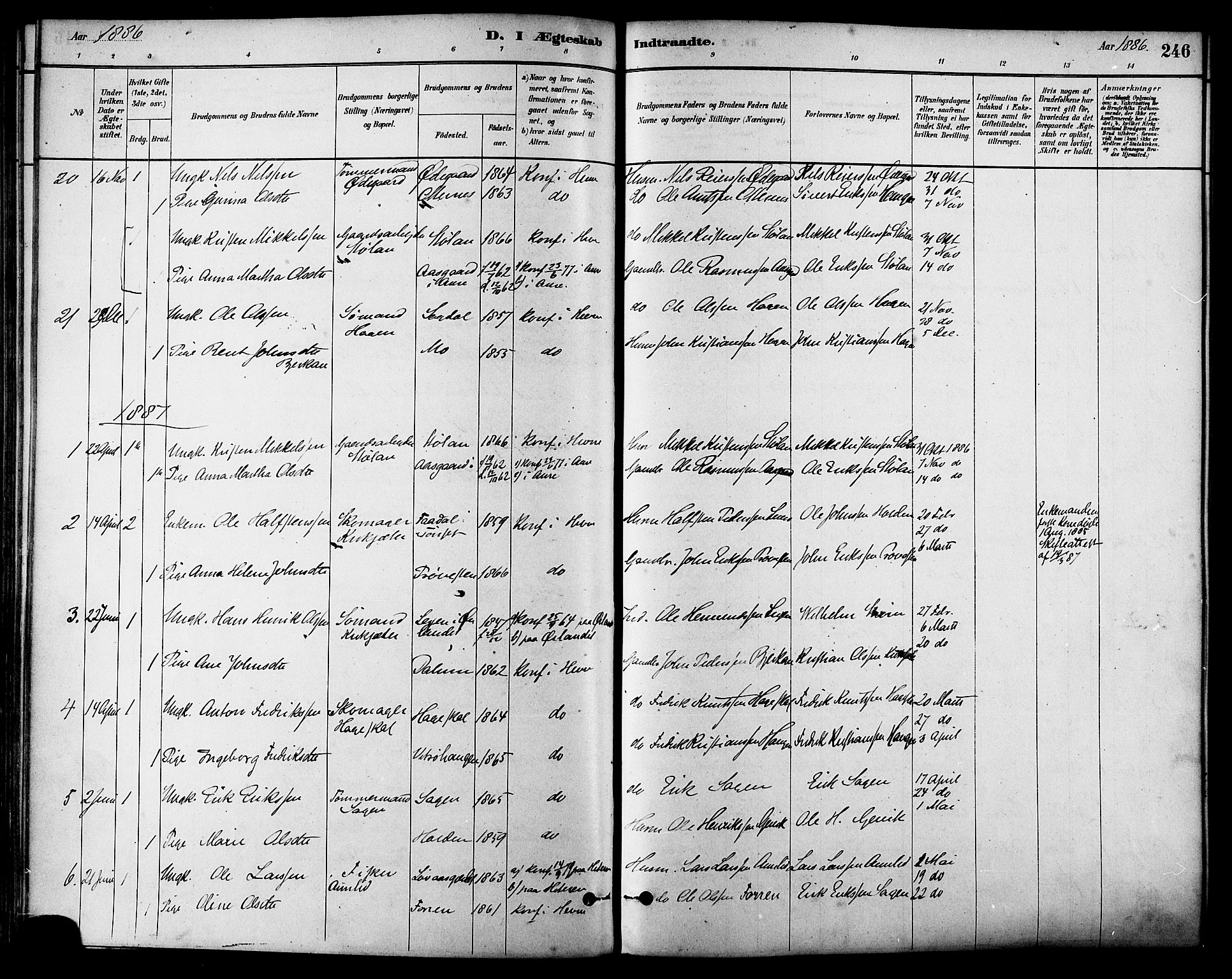 Ministerialprotokoller, klokkerbøker og fødselsregistre - Sør-Trøndelag, SAT/A-1456/630/L0496: Parish register (official) no. 630A09, 1879-1895, p. 246