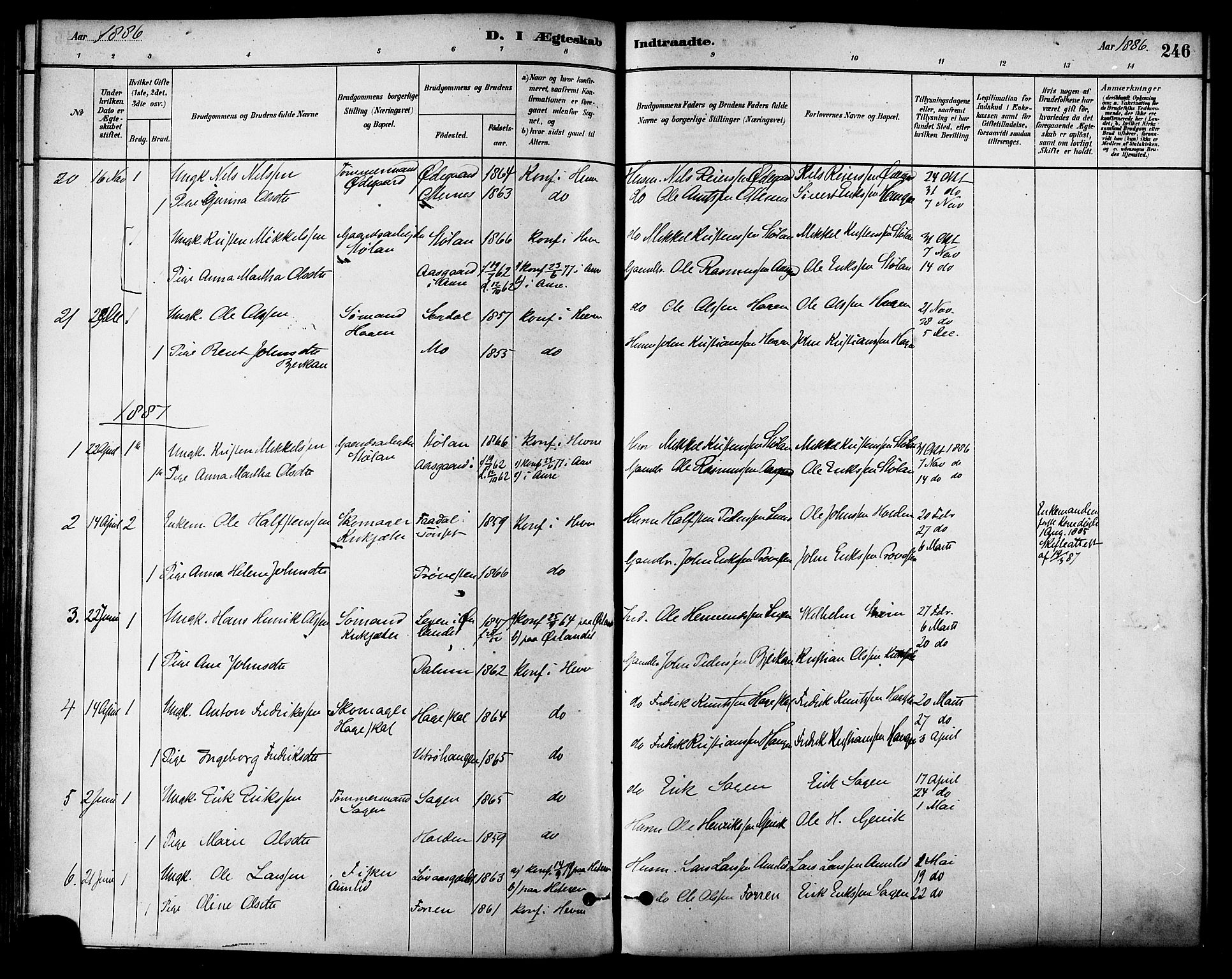 Ministerialprotokoller, klokkerbøker og fødselsregistre - Sør-Trøndelag, AV/SAT-A-1456/630/L0496: Parish register (official) no. 630A09, 1879-1895, p. 246