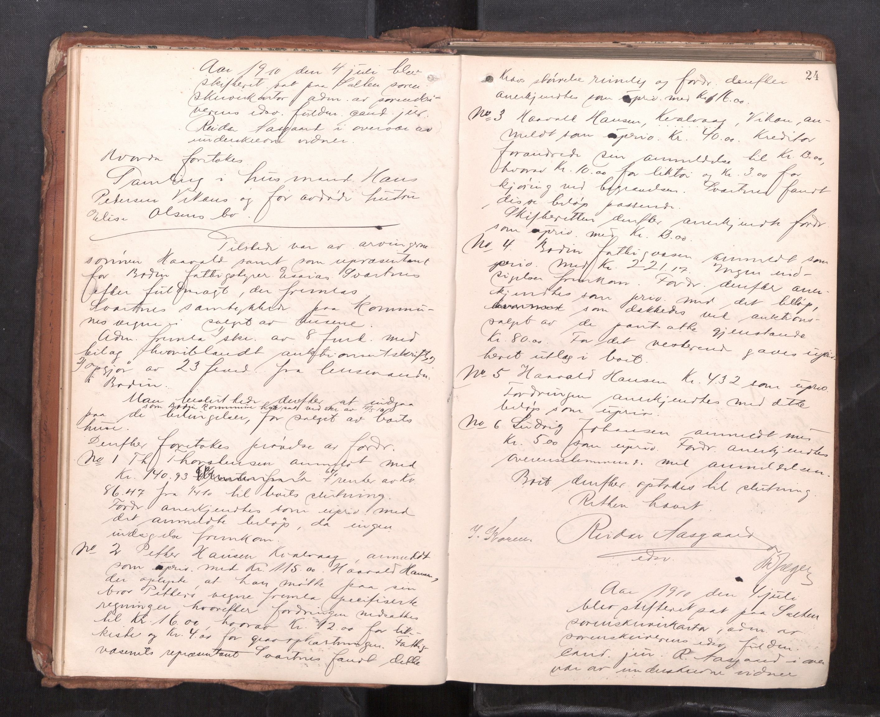 Salten sorenskriveri, AV/SAT-A-4578/1/3/3B/L0012: Skiftebehandlingsprotokoll, 1910-1915, p. 24