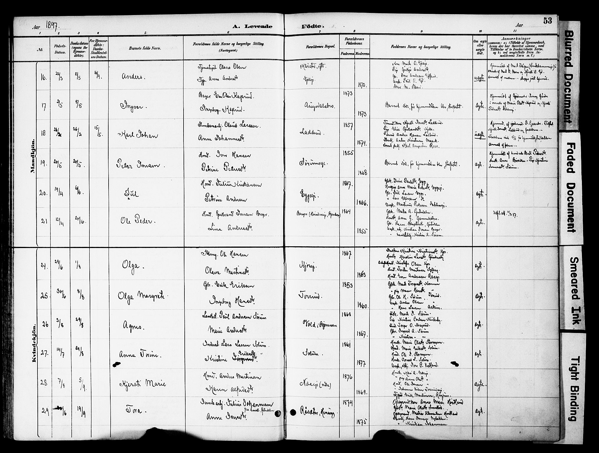 Gran prestekontor, SAH/PREST-112/H/Ha/Haa/L0020: Parish register (official) no. 20, 1889-1899, p. 53