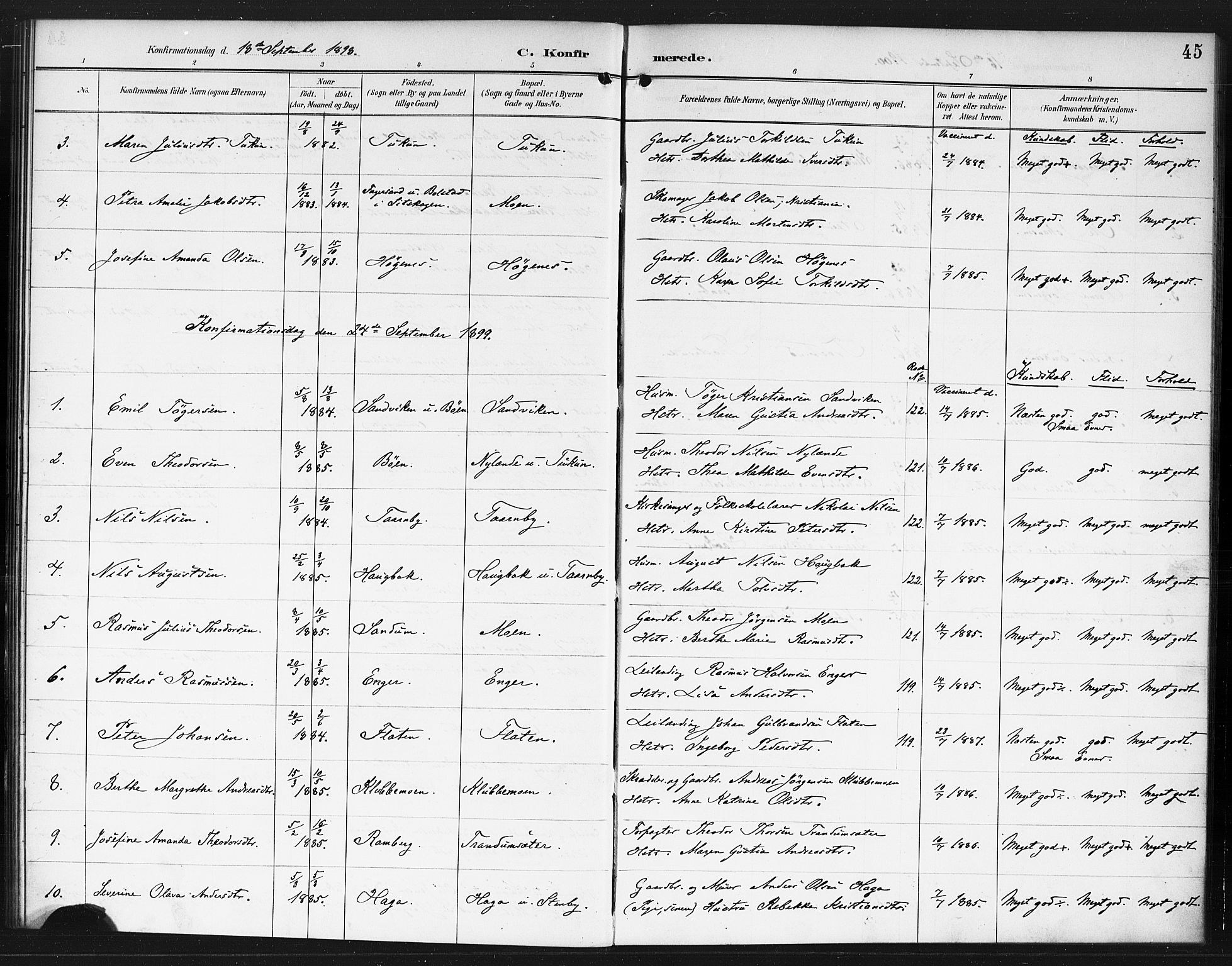 Rødenes prestekontor Kirkebøker, AV/SAO-A-2005/F/Fb/L0002: Parish register (official) no. II 2, 1890-1900, p. 45