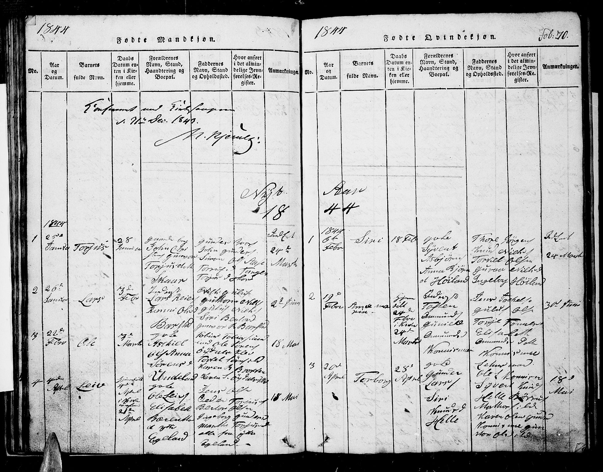 Nord-Audnedal sokneprestkontor, SAK/1111-0032/F/Fb/Fba/L0001: Parish register (copy) no. B 1, 1815-1856, p. 70