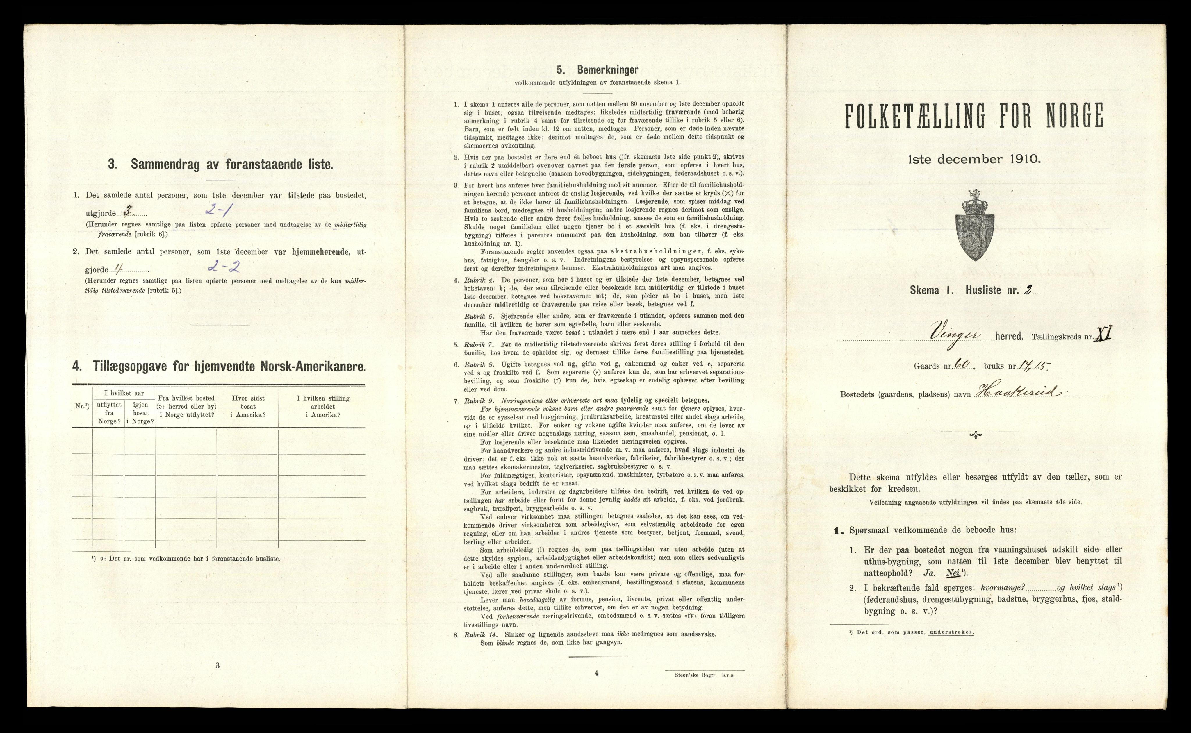 RA, 1910 census for Vinger, 1910, p. 1303