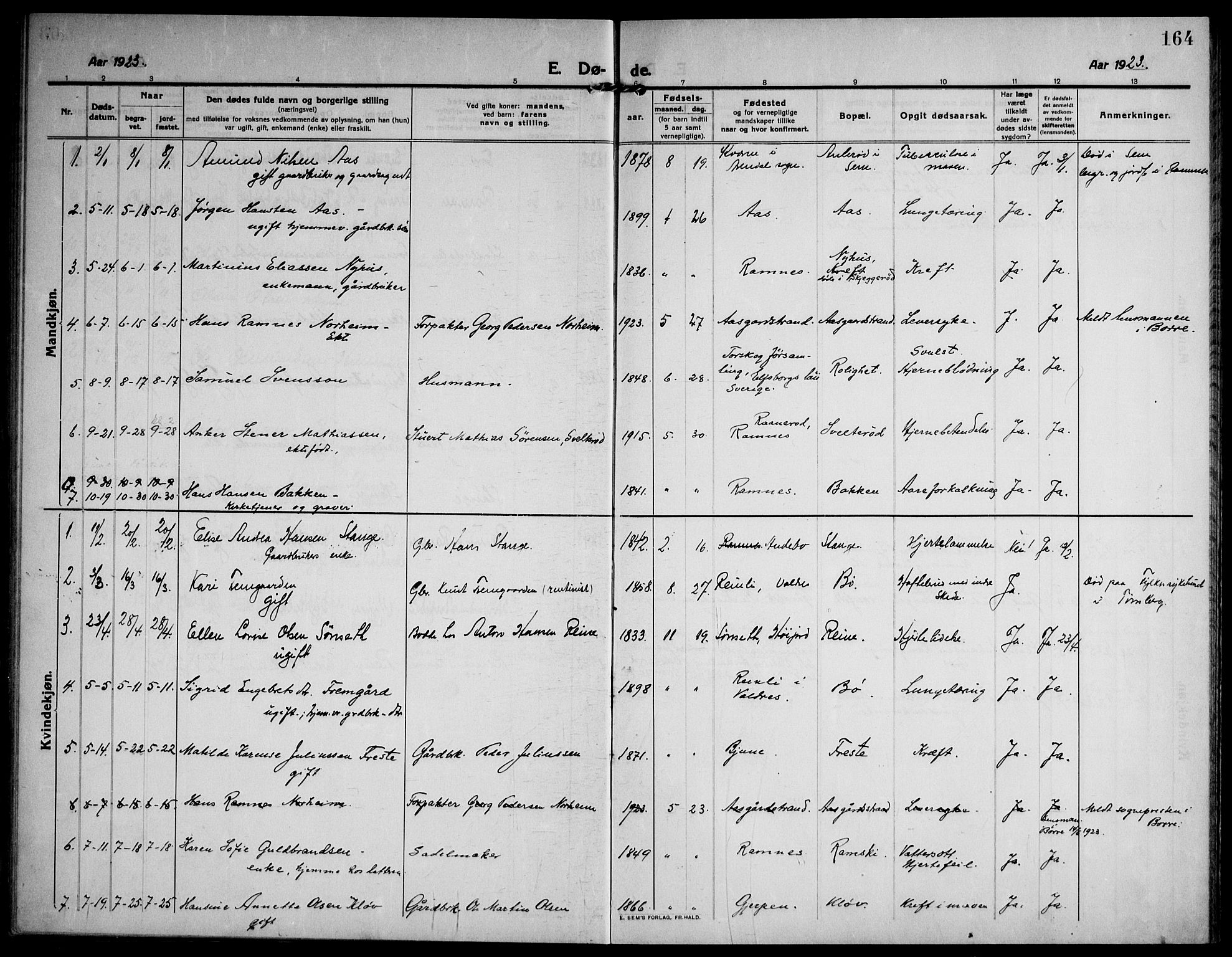 Ramnes kirkebøker, AV/SAKO-A-314/F/Fa/L0009: Parish register (official) no. I 9, 1912-1929, p. 164