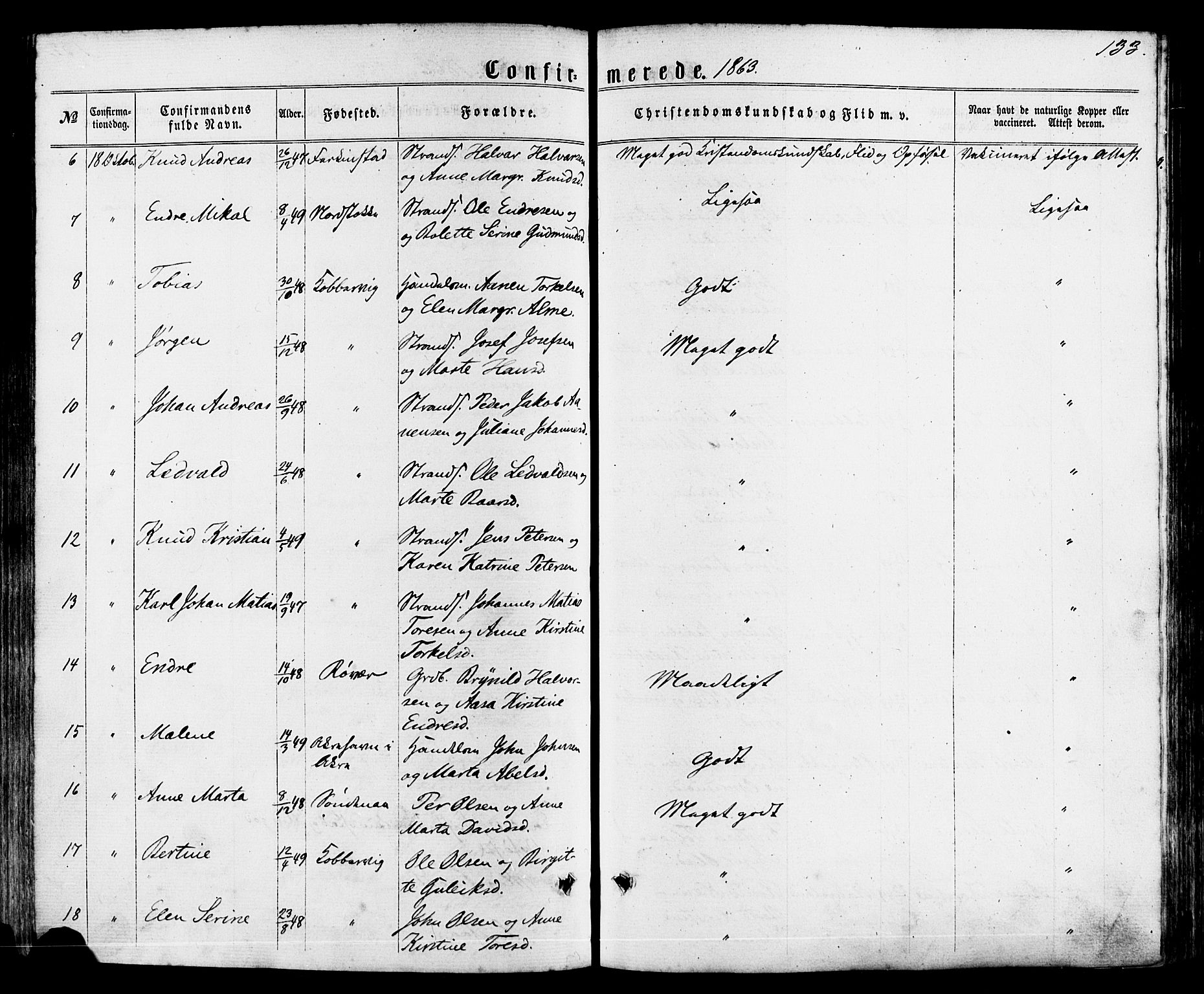Avaldsnes sokneprestkontor, SAST/A -101851/H/Ha/Haa/L0011: Parish register (official) no. A 11, 1861-1880, p. 133