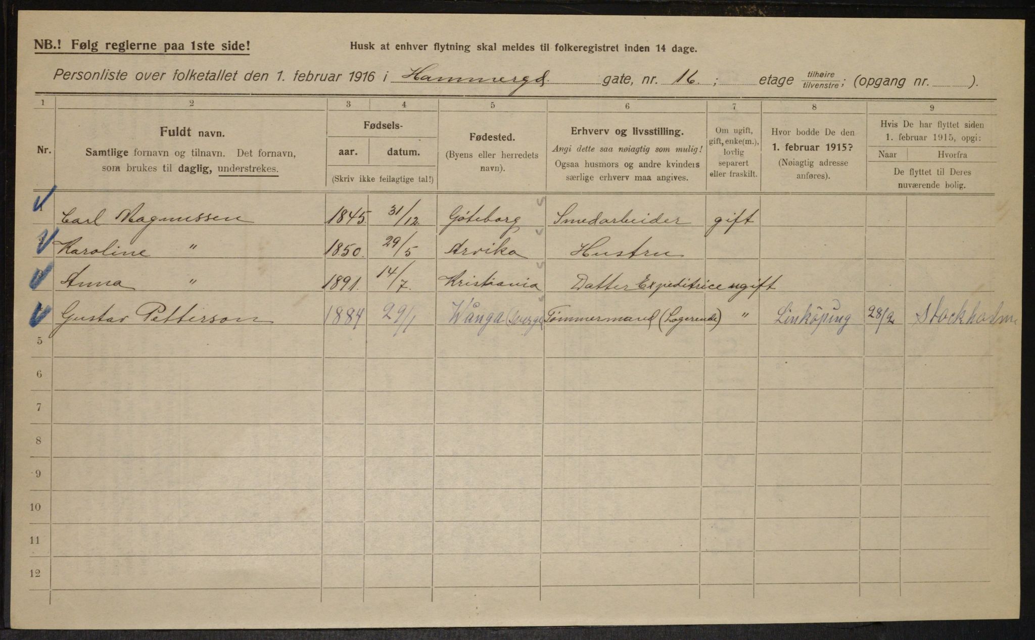 OBA, Municipal Census 1916 for Kristiania, 1916, p. 34981