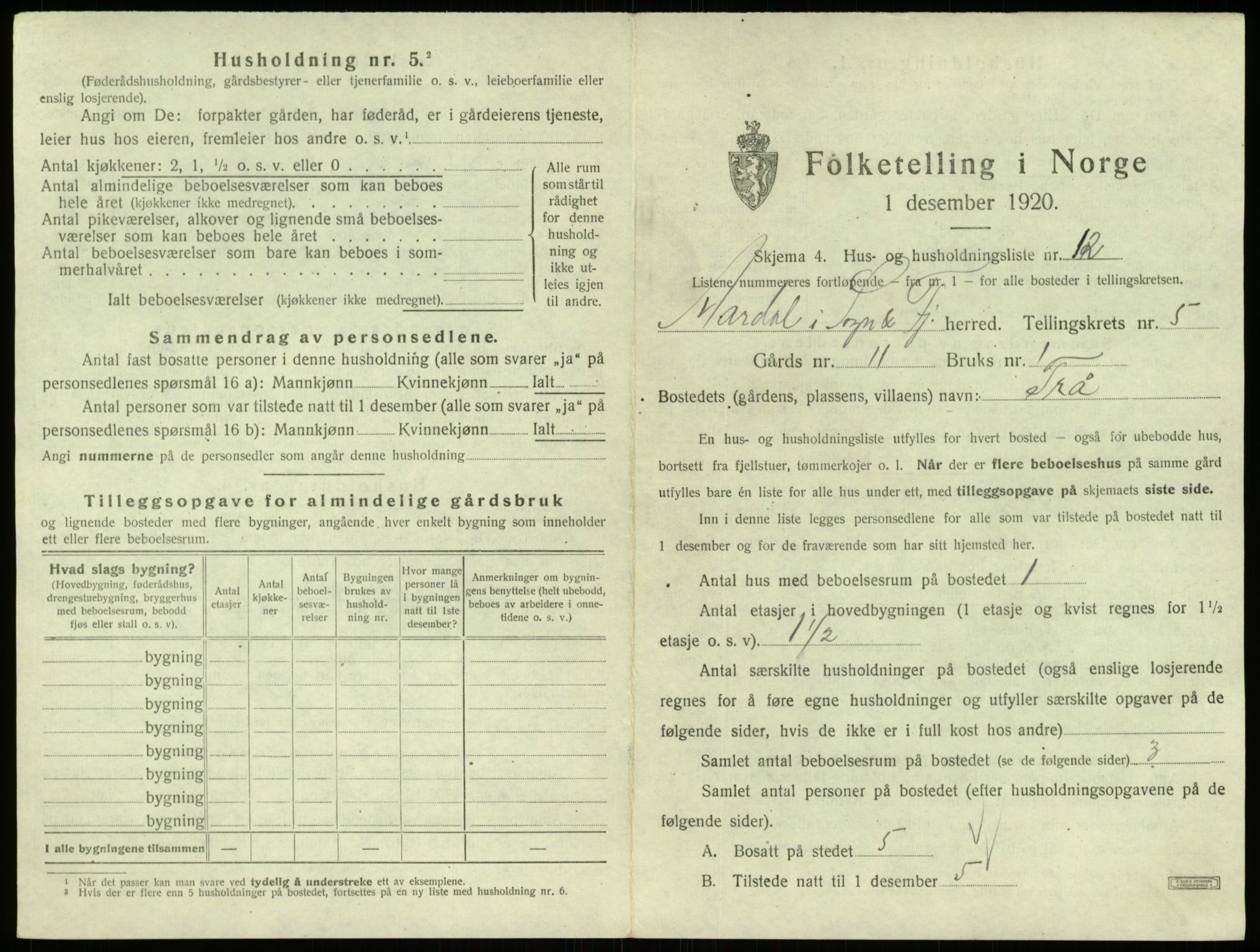 SAB, 1920 census for Årdal, 1920, p. 390