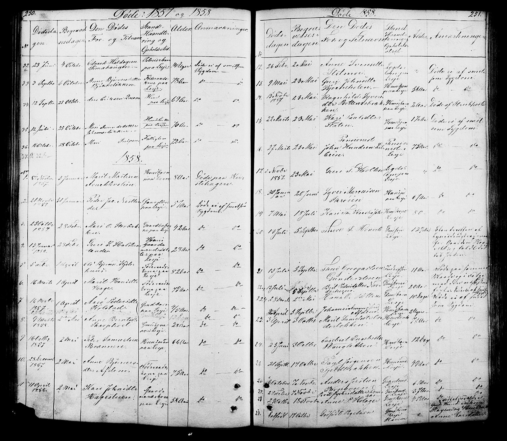 Lesja prestekontor, SAH/PREST-068/H/Ha/Hab/L0005: Parish register (copy) no. 5, 1850-1894, p. 250-251