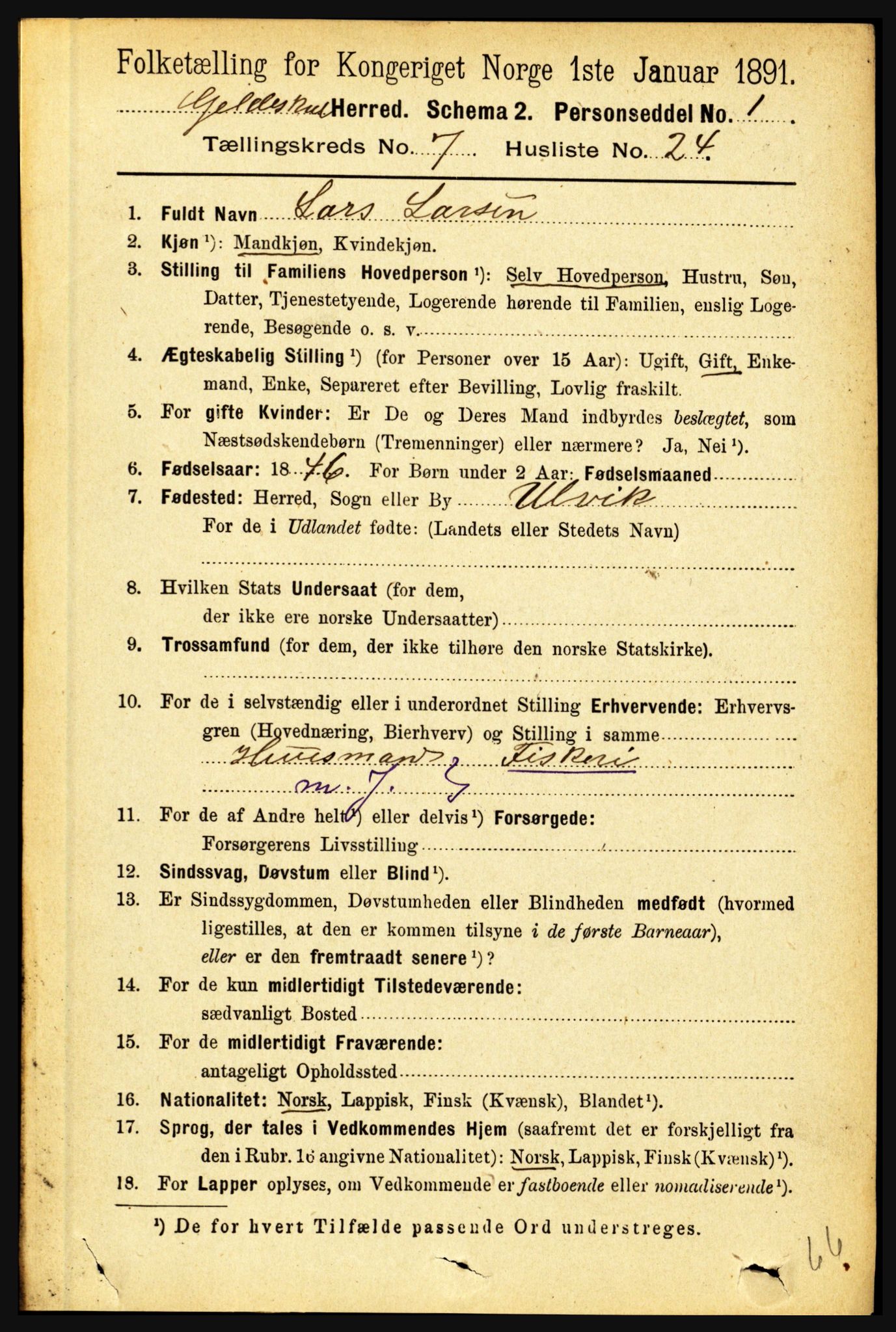 RA, 1891 census for 1838 Gildeskål, 1891, p. 2354