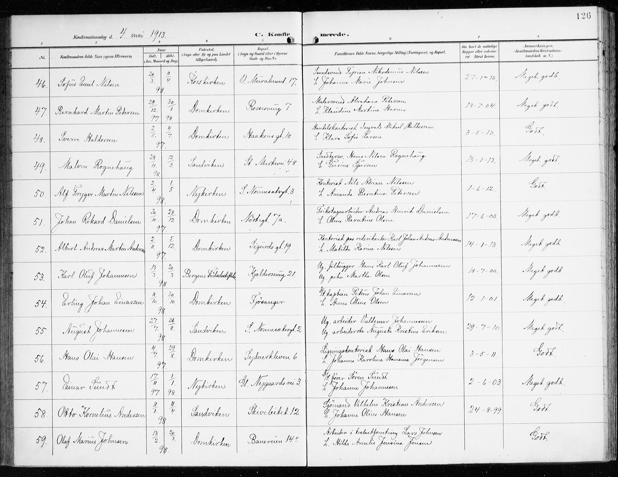 Domkirken sokneprestembete, AV/SAB-A-74801/H/Haa/L0031: Parish register (official) no. C 6, 1898-1915, p. 126