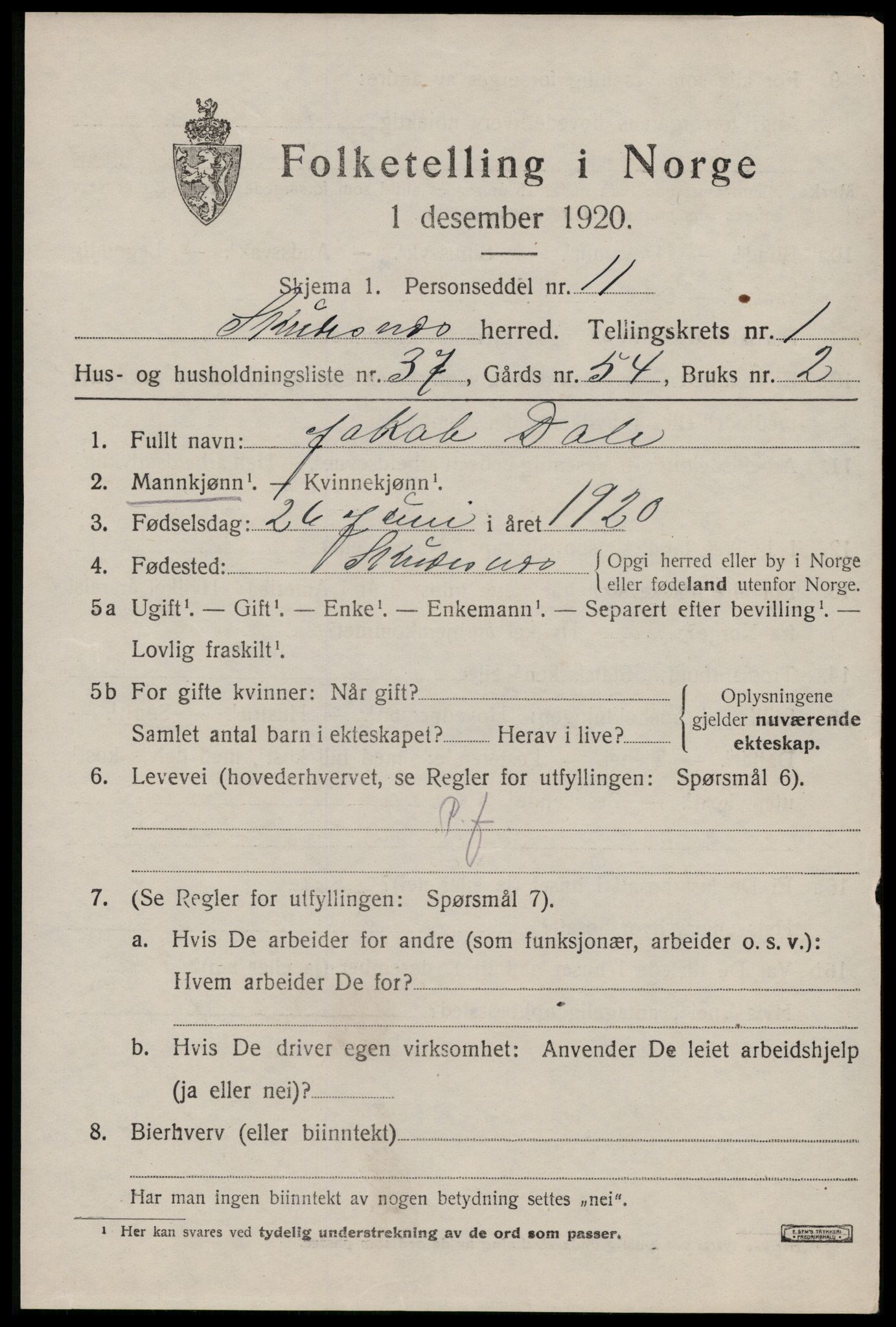 SAST, 1920 census for Skudenes, 1920, p. 1528