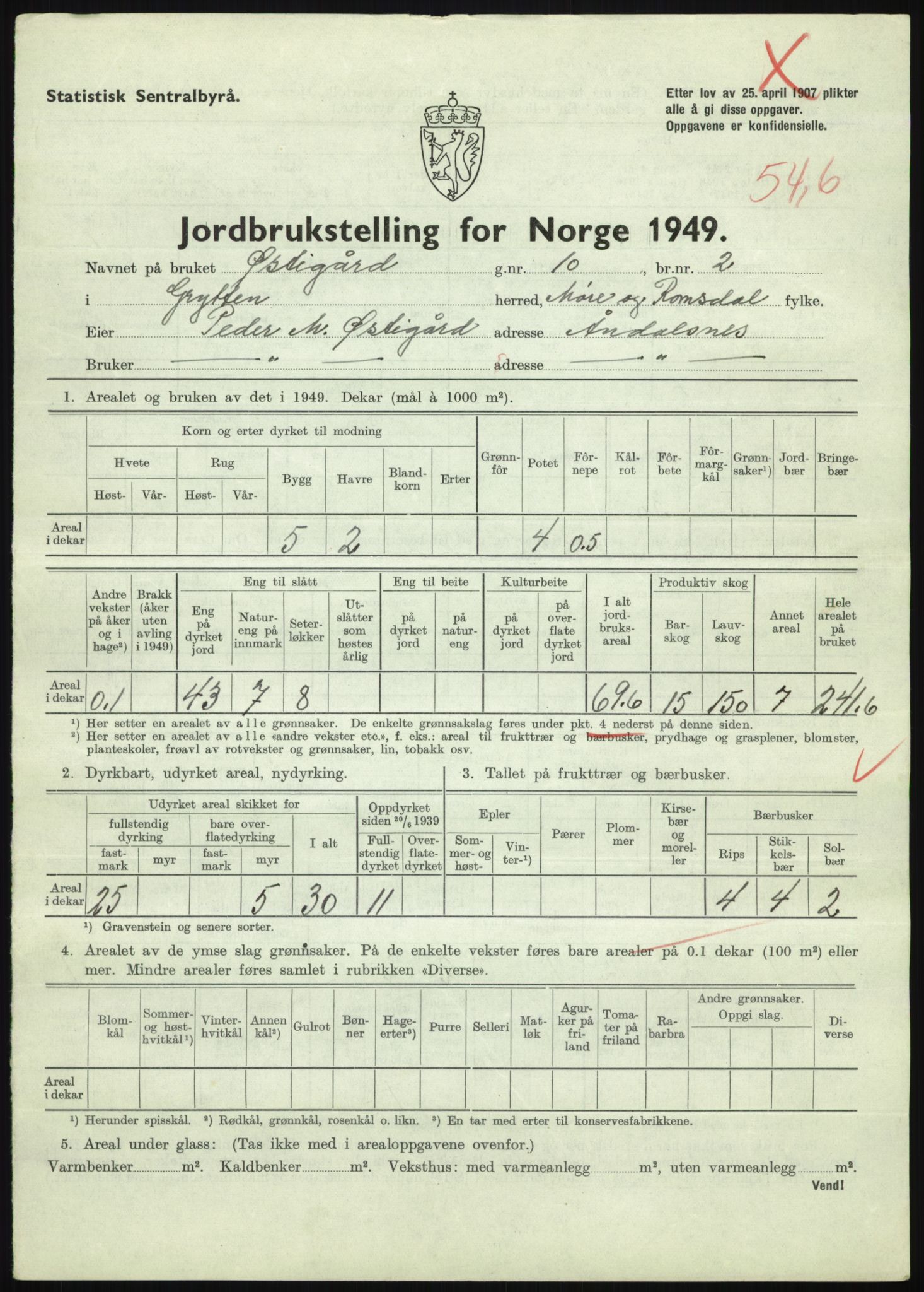 Statistisk sentralbyrå, Næringsøkonomiske emner, Jordbruk, skogbruk, jakt, fiske og fangst, AV/RA-S-2234/G/Gc/L0323: Møre og Romsdal: Grytten og Hen, 1949, p. 267