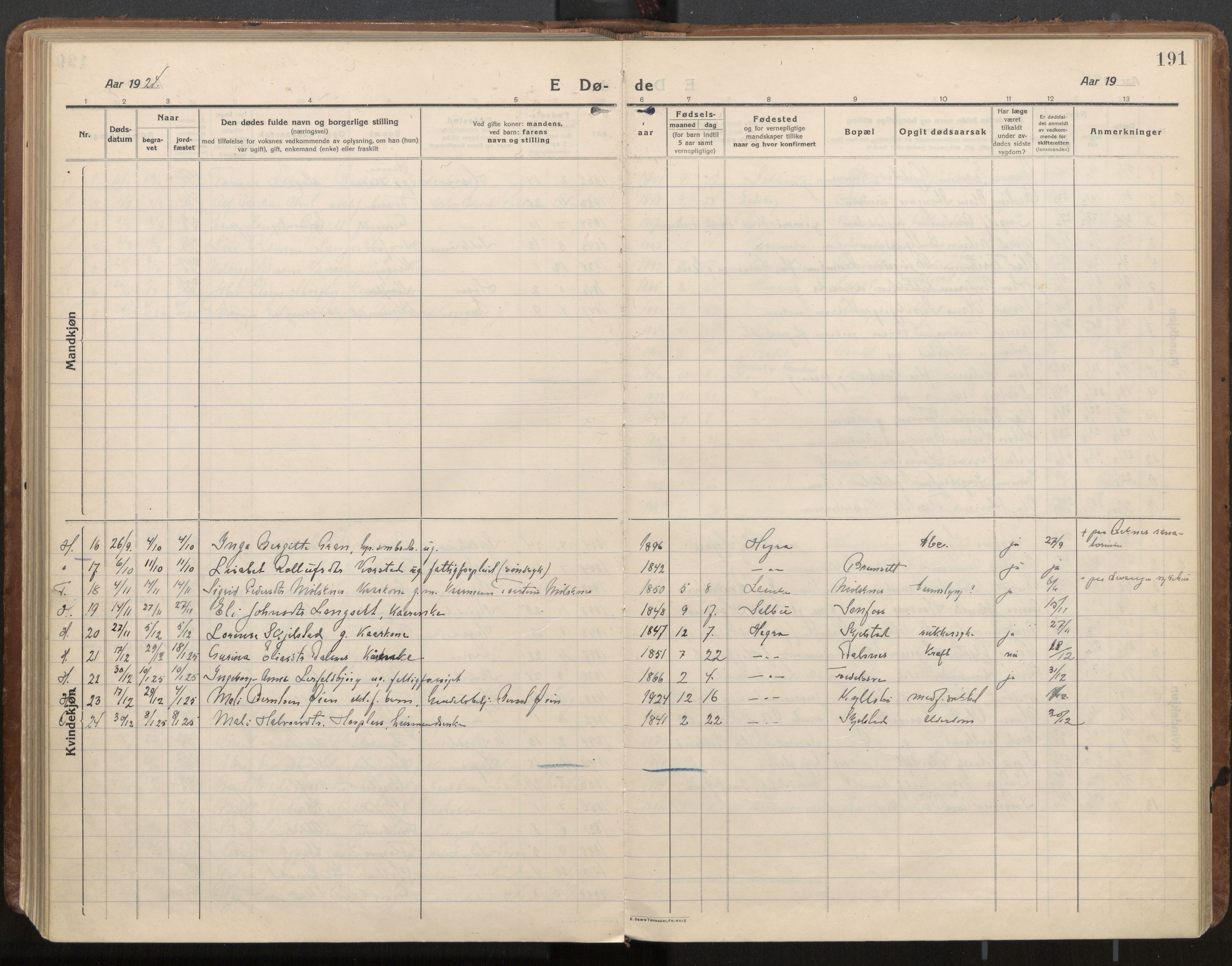 Ministerialprotokoller, klokkerbøker og fødselsregistre - Nord-Trøndelag, SAT/A-1458/703/L0037: Parish register (official) no. 703A10, 1915-1932, p. 191