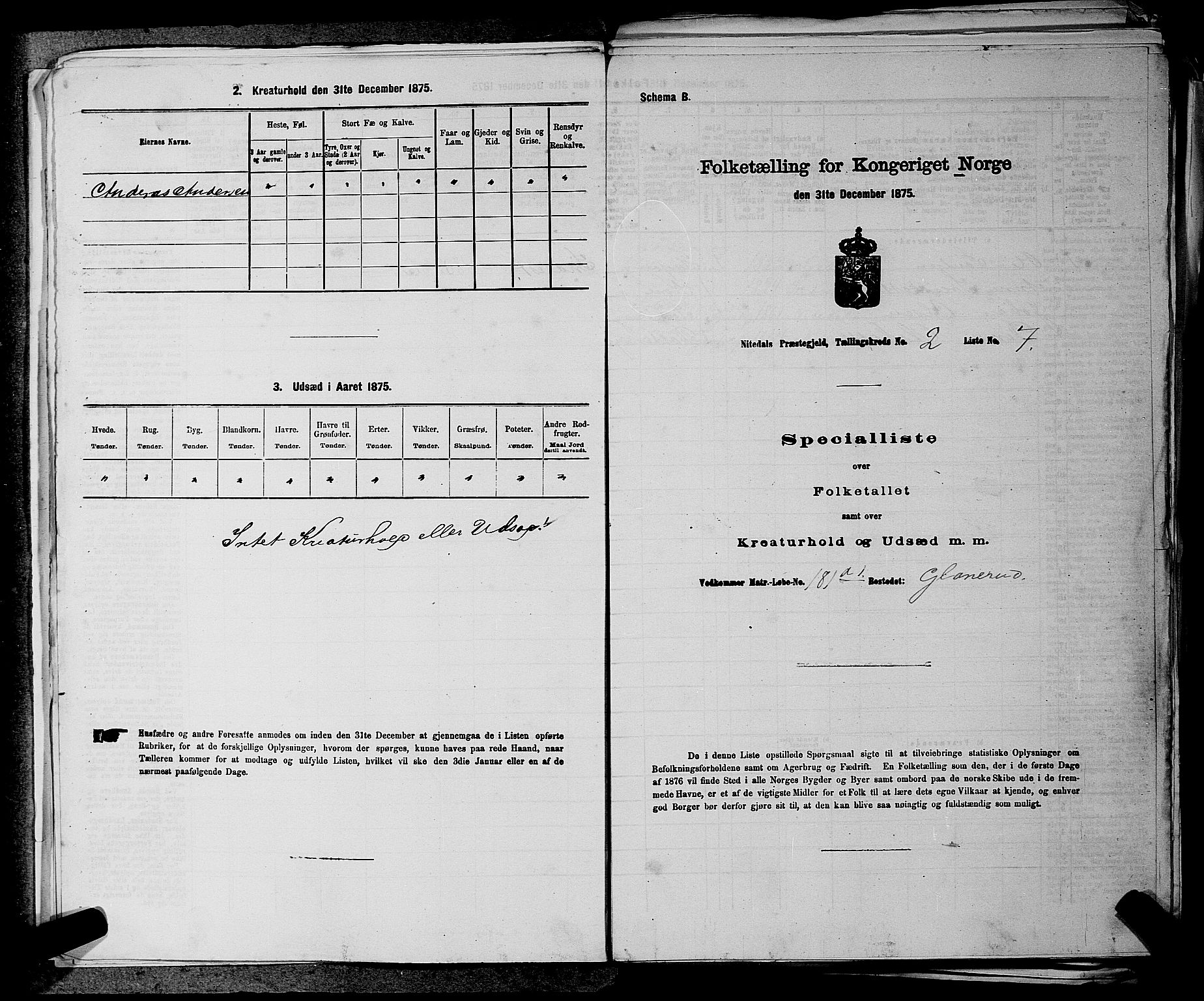 RA, 1875 census for 0233P Nittedal, 1875, p. 206