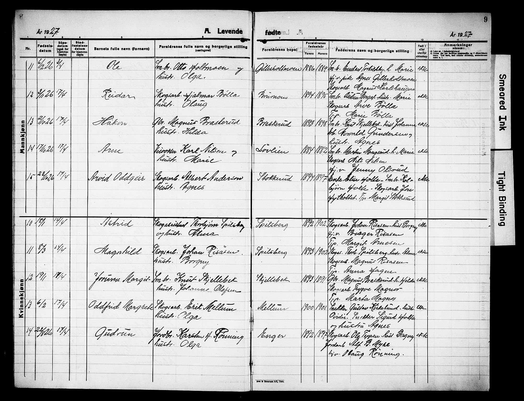Våler prestekontor, Hedmark, AV/SAH-PREST-040/H/Ha/Hab/L0005: Parish register (copy) no. 5, 1926-1931, p. 9