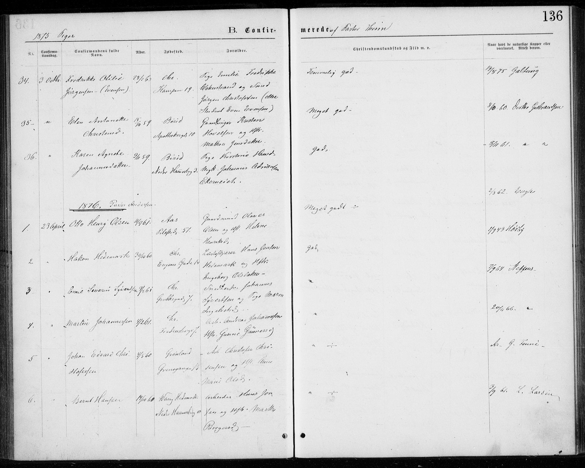 Trefoldighet prestekontor Kirkebøker, SAO/A-10882/F/Fb/L0002: Parish register (official) no. II 2, 1871-1880, p. 136