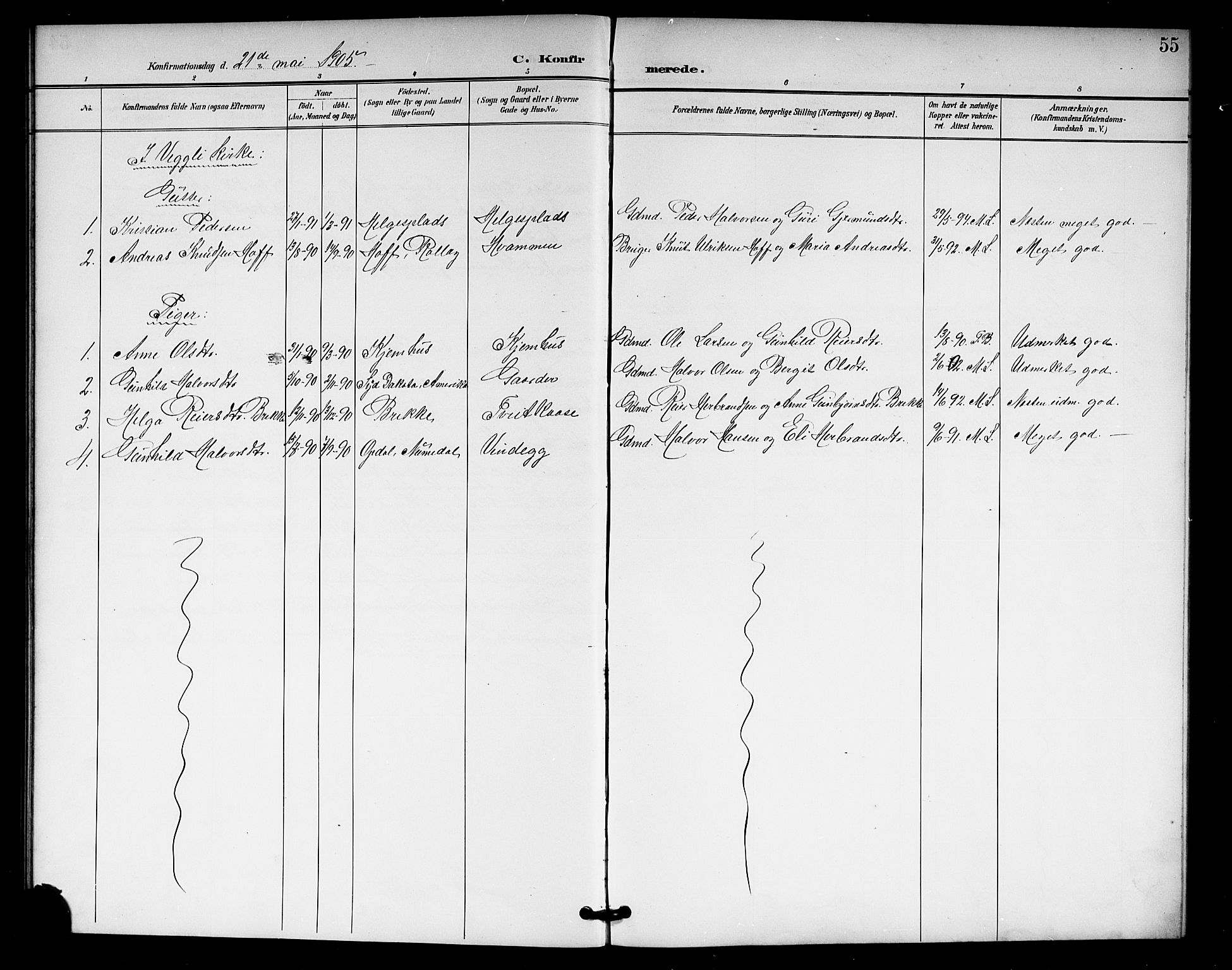 Rollag kirkebøker, SAKO/A-240/G/Gb/L0003: Parish register (copy) no. II 3, 1897-1919, p. 55