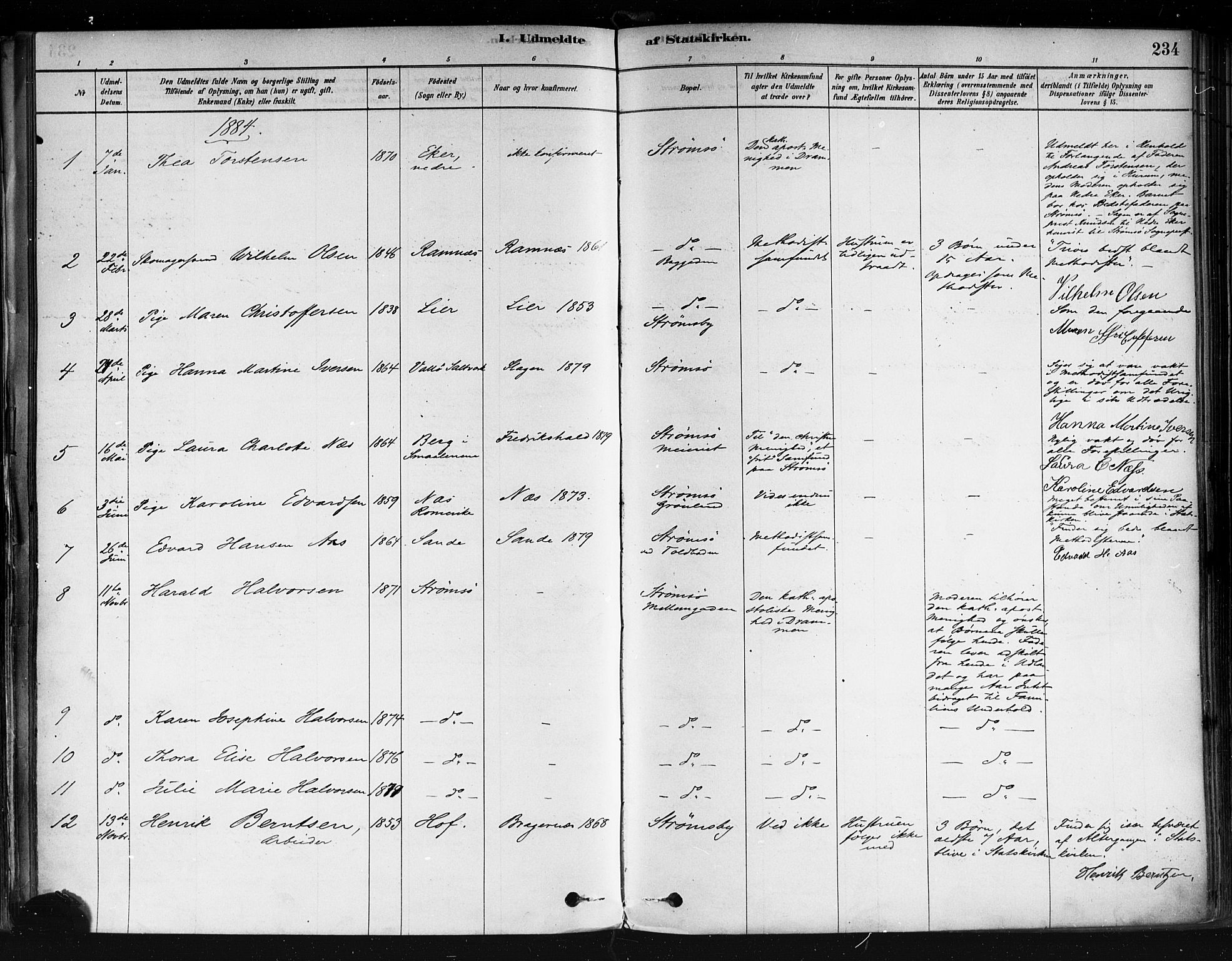 Strømsø kirkebøker, AV/SAKO-A-246/F/Fa/L0022: Parish register (official) no. I 22, 1879-1899, p. 234