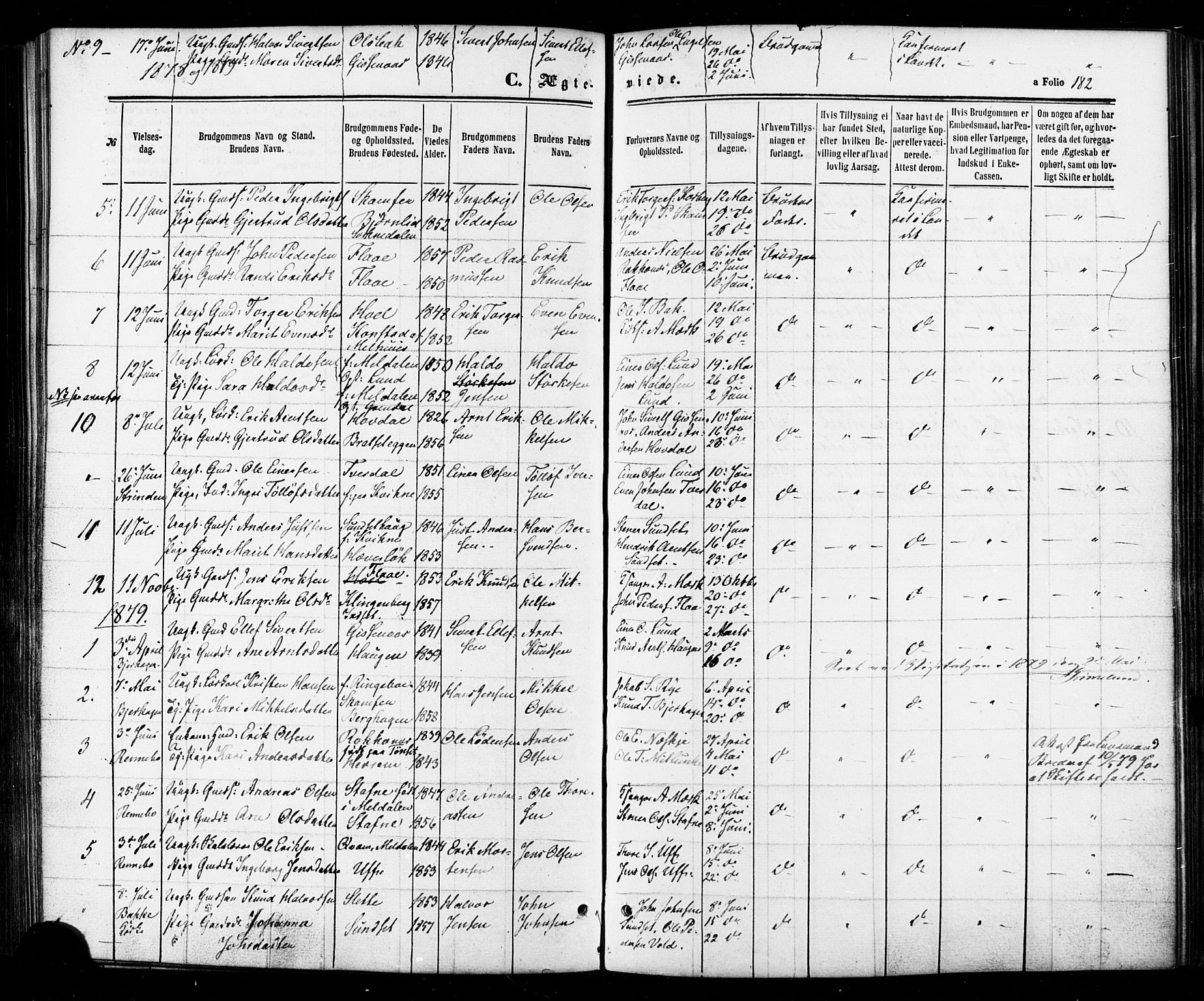 Ministerialprotokoller, klokkerbøker og fødselsregistre - Sør-Trøndelag, SAT/A-1456/674/L0870: Parish register (official) no. 674A02, 1861-1879, p. 182