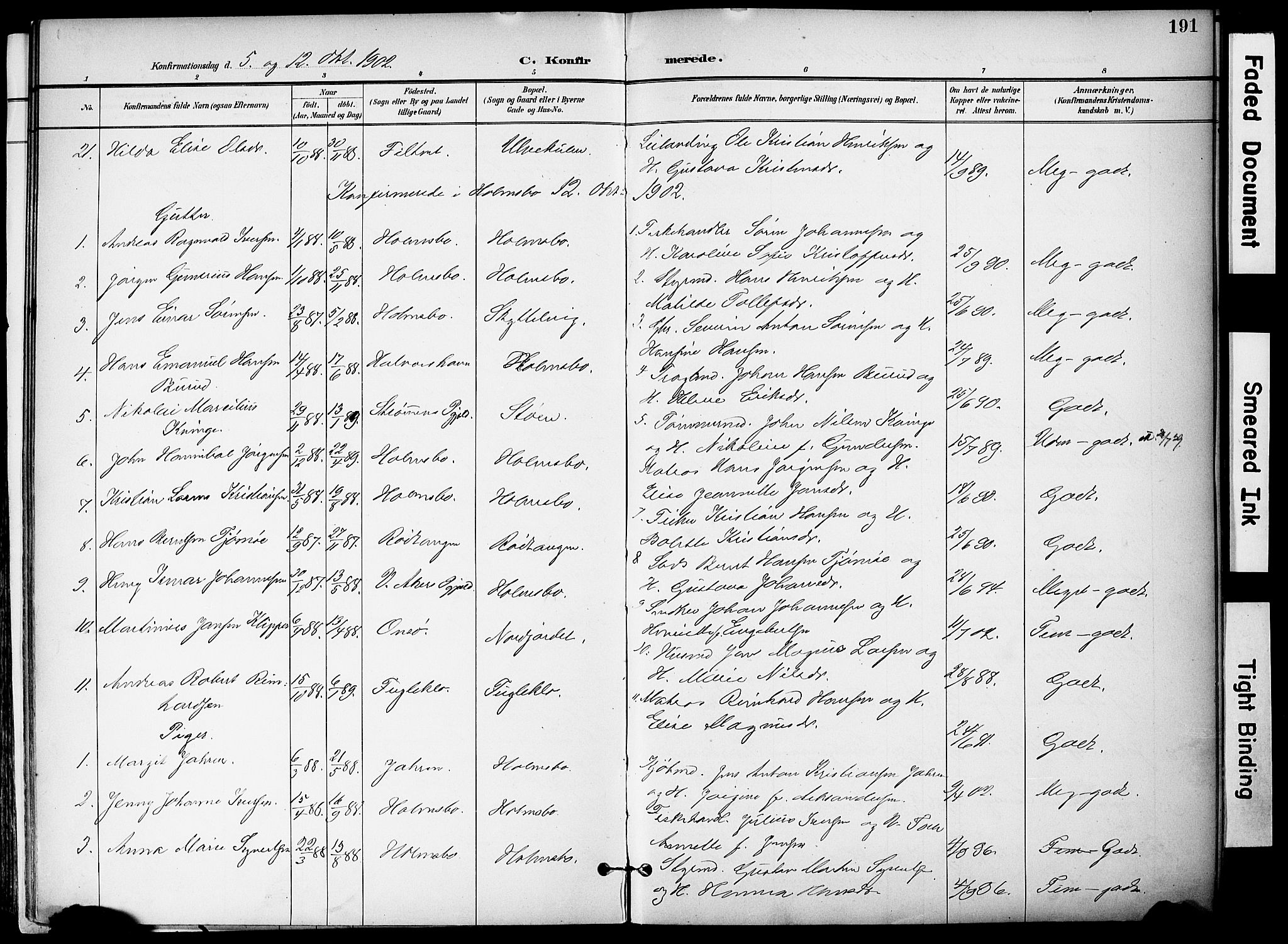 Hurum kirkebøker, SAKO/A-229/F/Fa/L0015: Parish register (official) no. 15, 1896-1908, p. 191