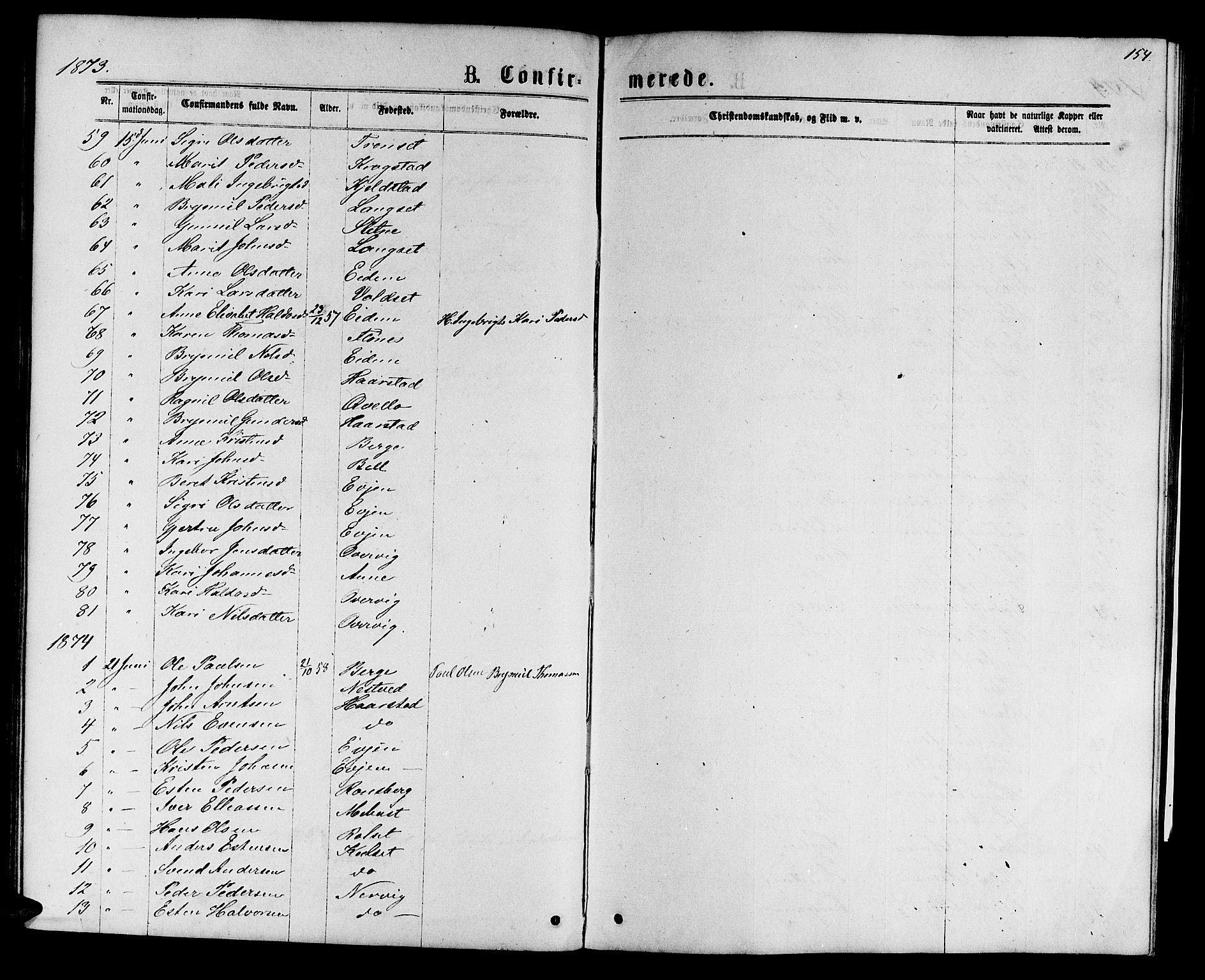 Ministerialprotokoller, klokkerbøker og fødselsregistre - Sør-Trøndelag, SAT/A-1456/695/L1156: Parish register (copy) no. 695C07, 1869-1888, p. 154