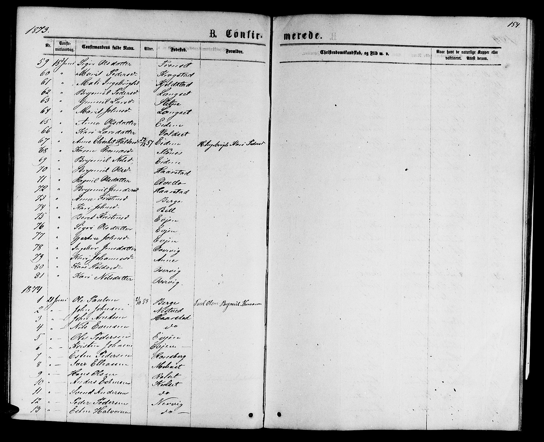 Ministerialprotokoller, klokkerbøker og fødselsregistre - Sør-Trøndelag, AV/SAT-A-1456/695/L1156: Parish register (copy) no. 695C07, 1869-1888, p. 154