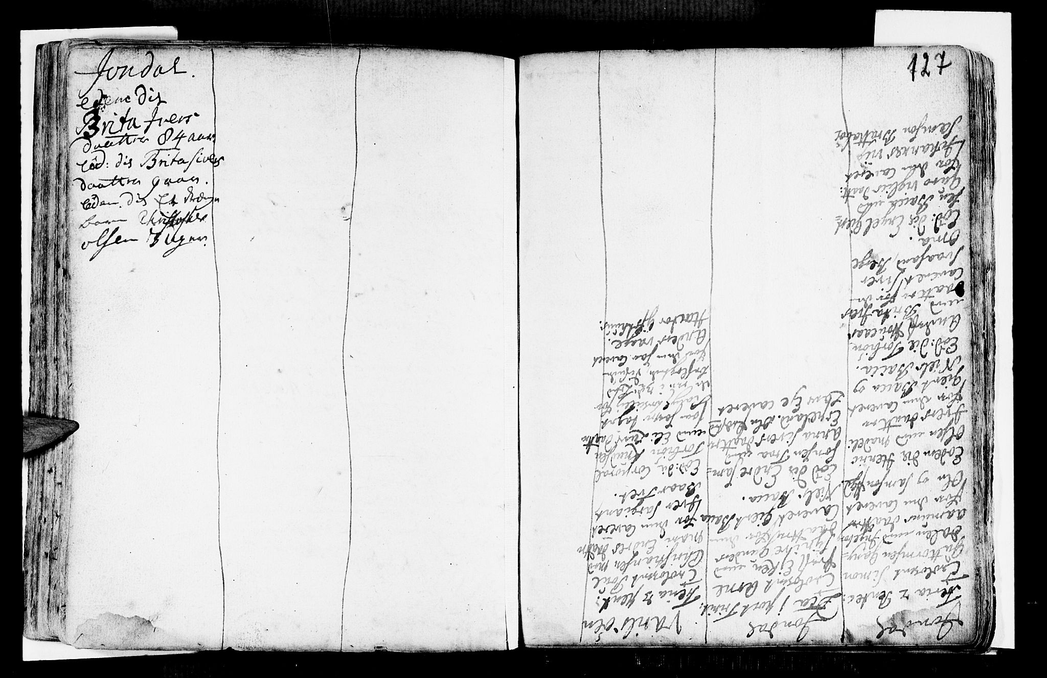 Strandebarm sokneprestembete, SAB/A-78401/H/Haa: Parish register (official) no. A 2 /1, 1727-1750, p. 127